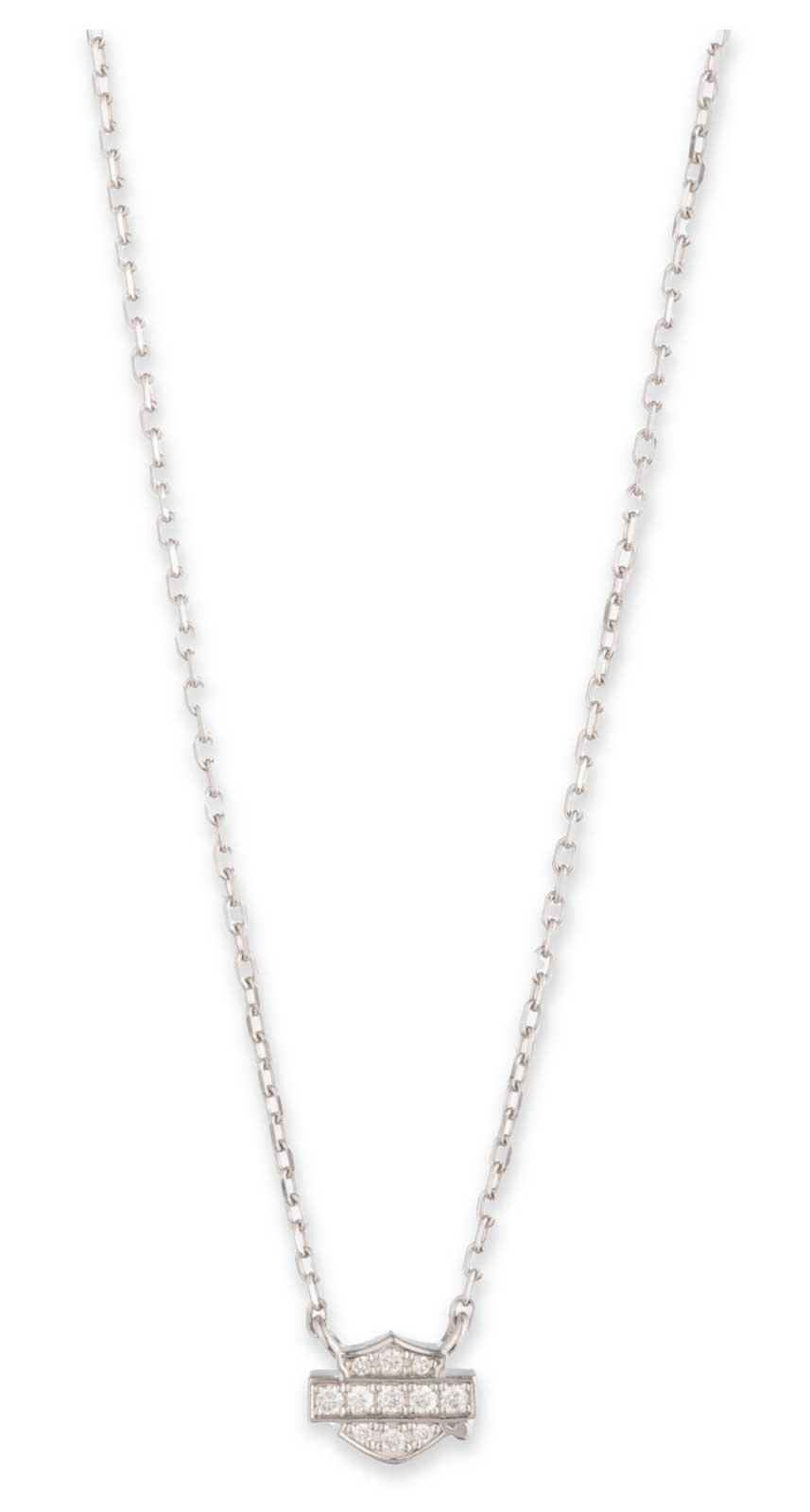 Harley-Davidson Women's 16 in. Small Crystal Open Bar & Shield Chain Necklace - Wisconsin Harley-Davidson