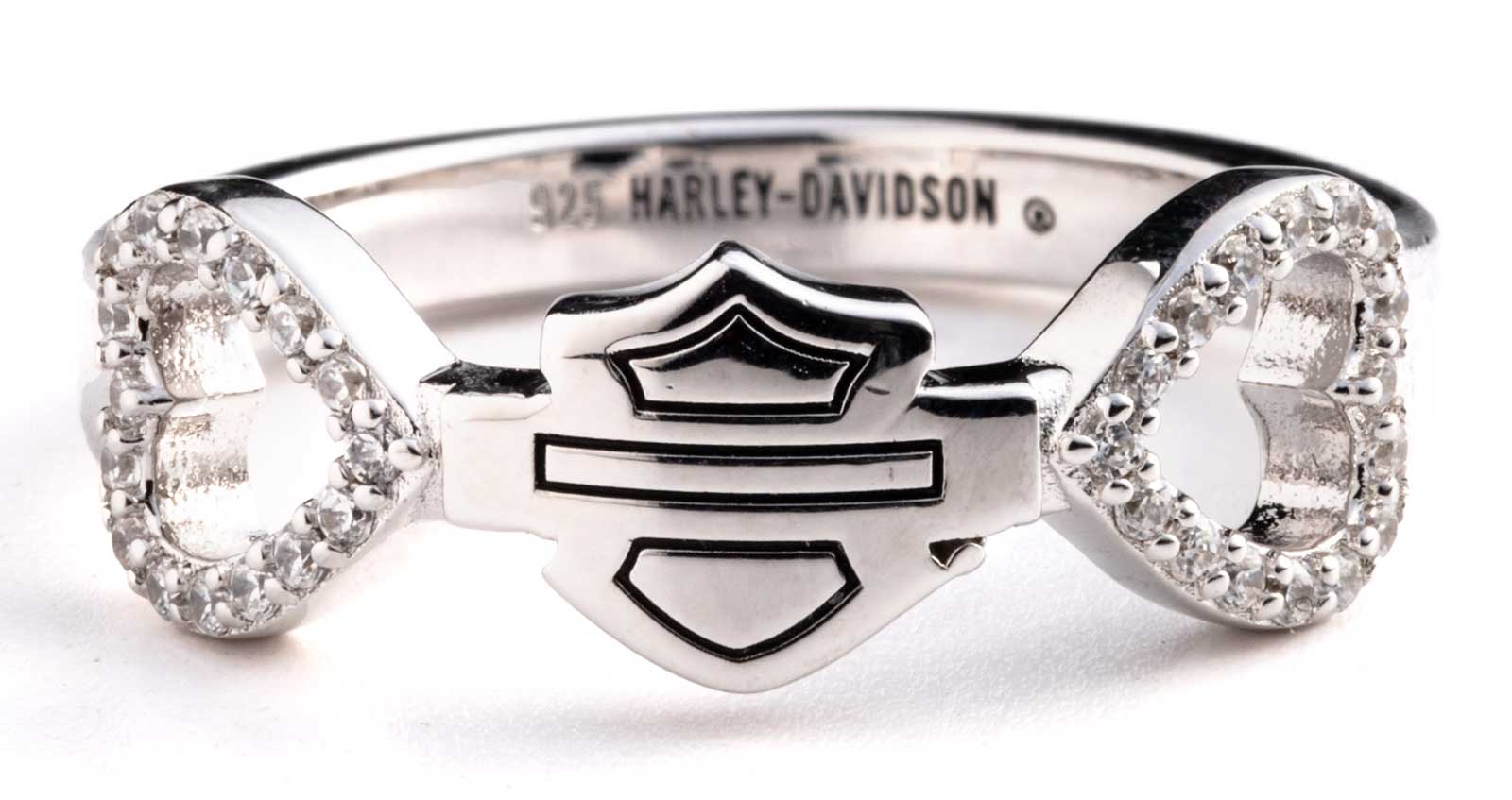 Harley-Davidson Women's Bar & Shield Double Crystal Hearts Ring, Sterling Silver - Wisconsin Harley-Davidson