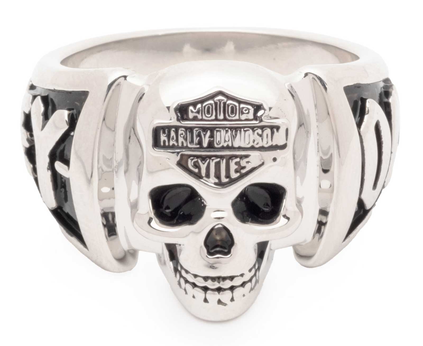 Harley-Davidson Men's Bar & Shield Logo Skull Script Ring, Stainless Steel - Wisconsin Harley-Davidson