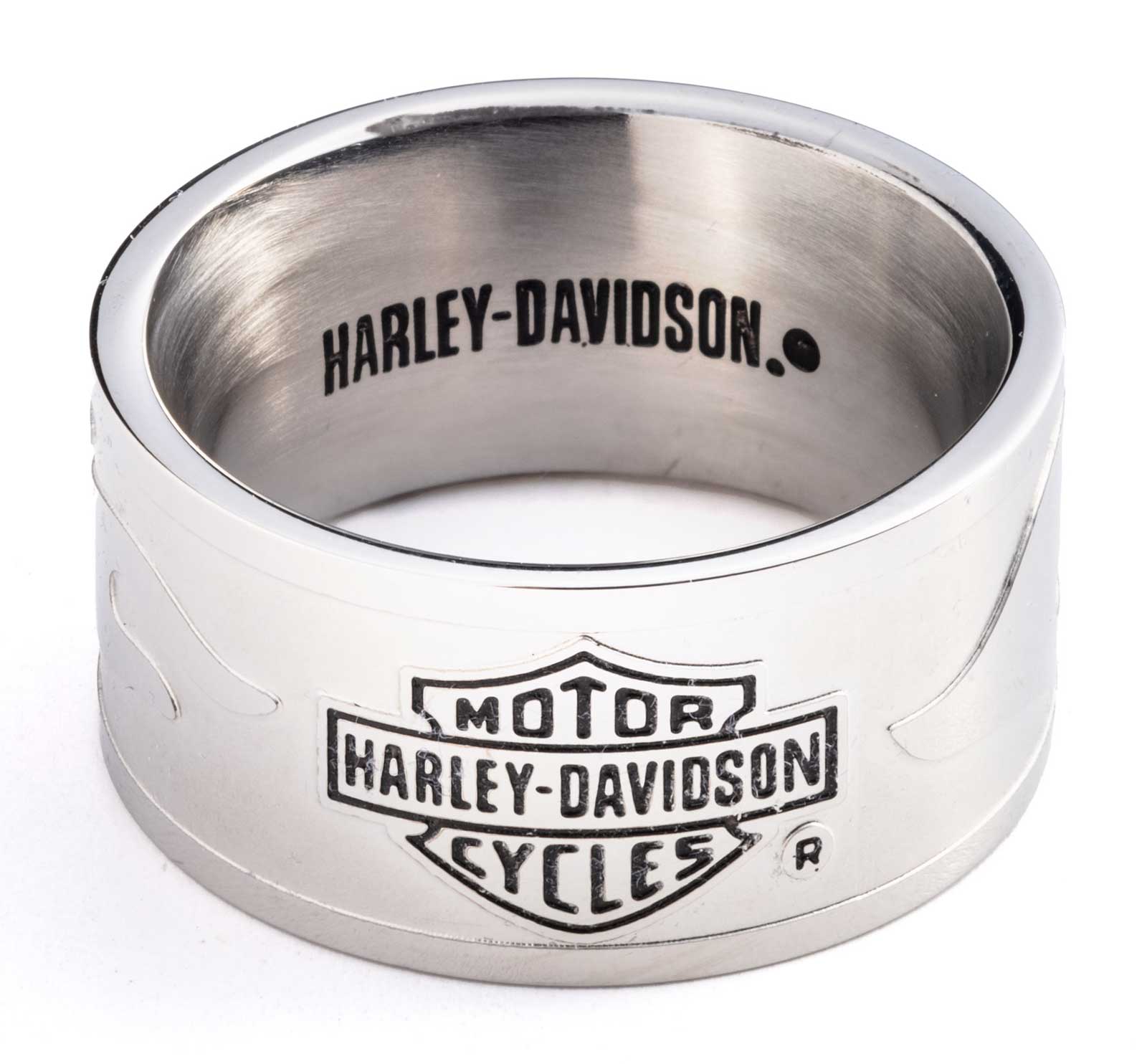 Harley-Davidson Men's Bar & Shield Raised Flame Band Ring, Stainless Steel - Wisconsin Harley-Davidson