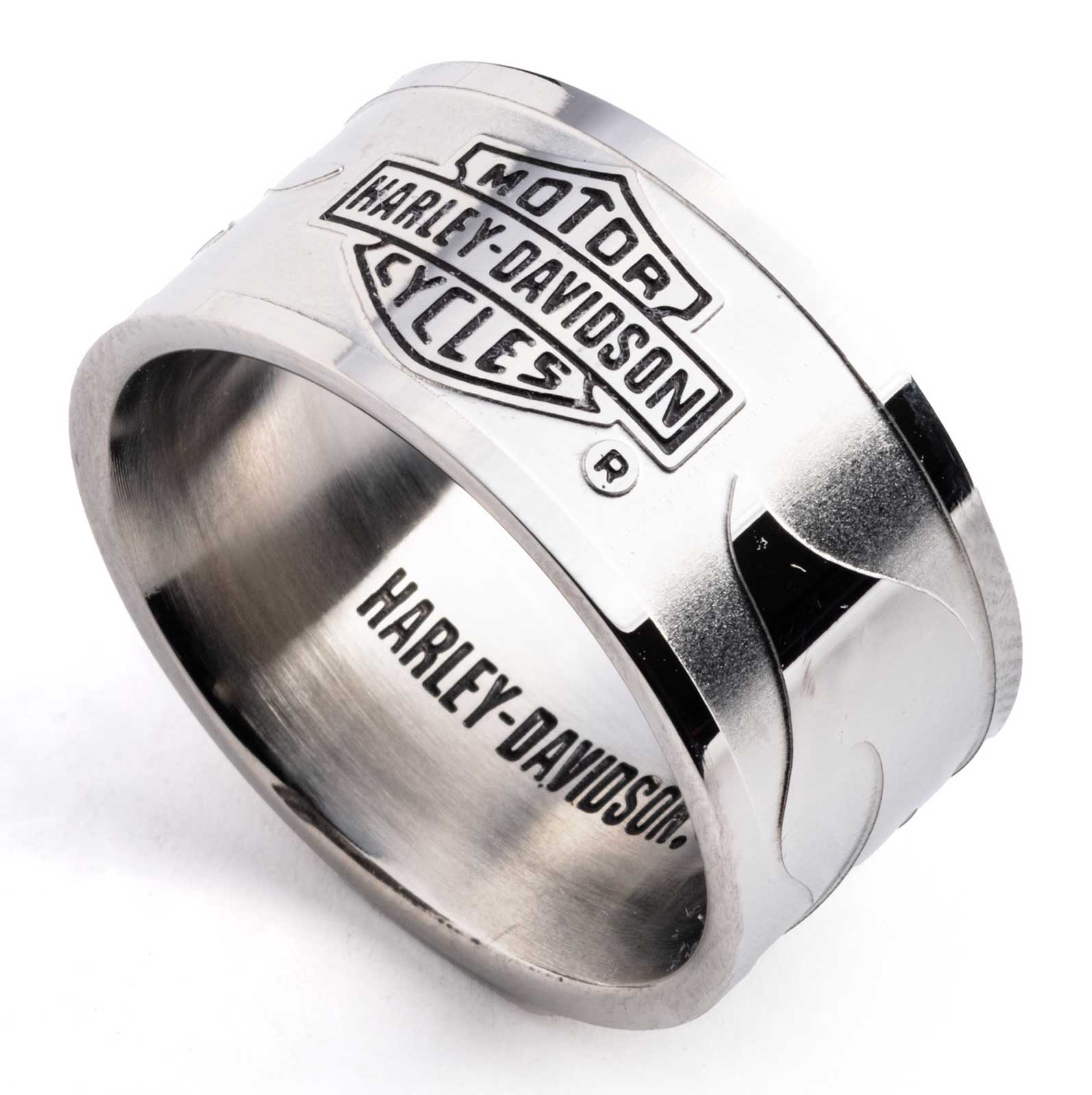 Harley-Davidson® Men's Bar & Shield Raised Flame Band Ring