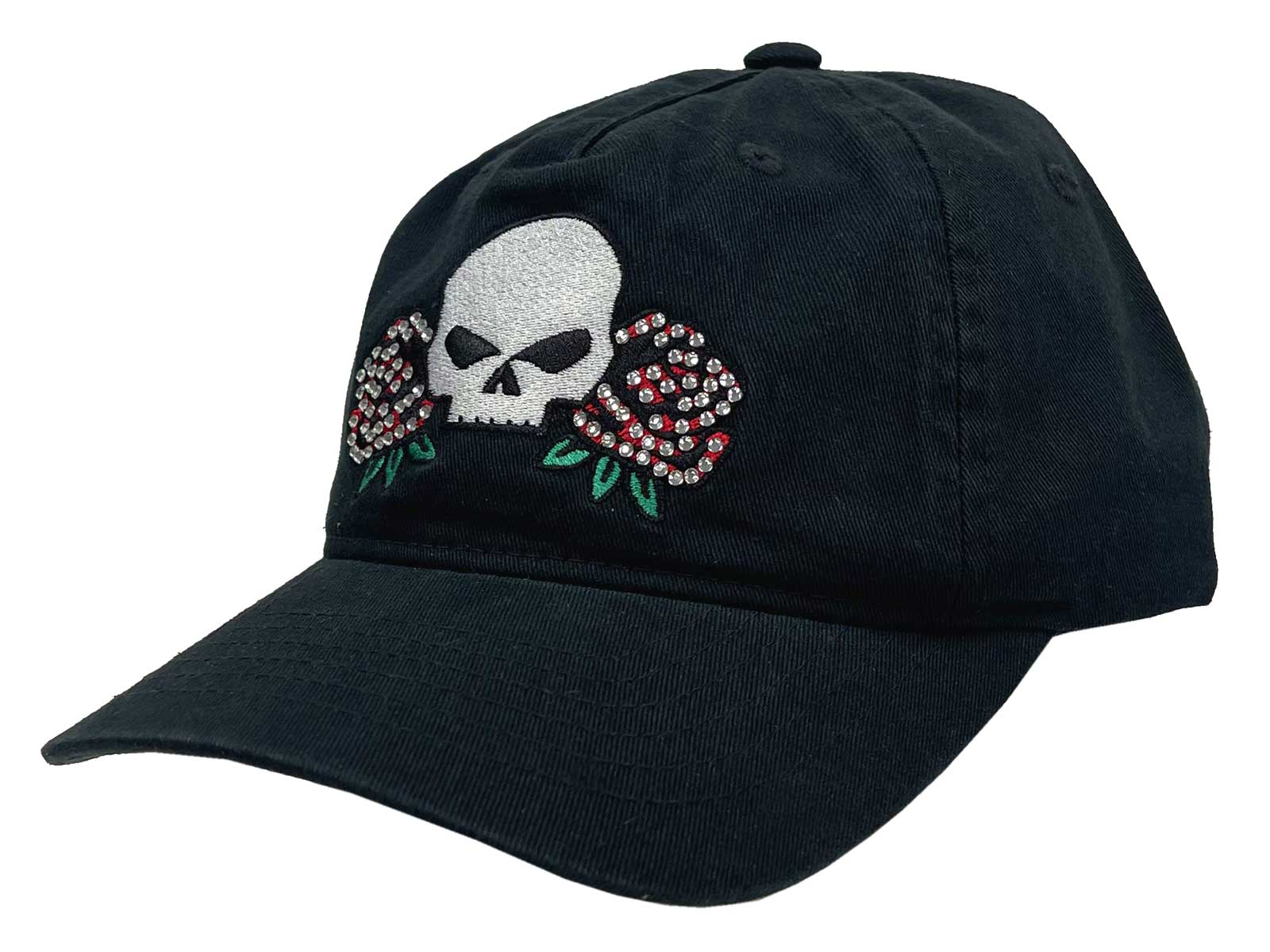 Harley-Davidson Women's Studded Roses & Skull Adjustable Dad Hat, Black - Wisconsin Harley-Davidson