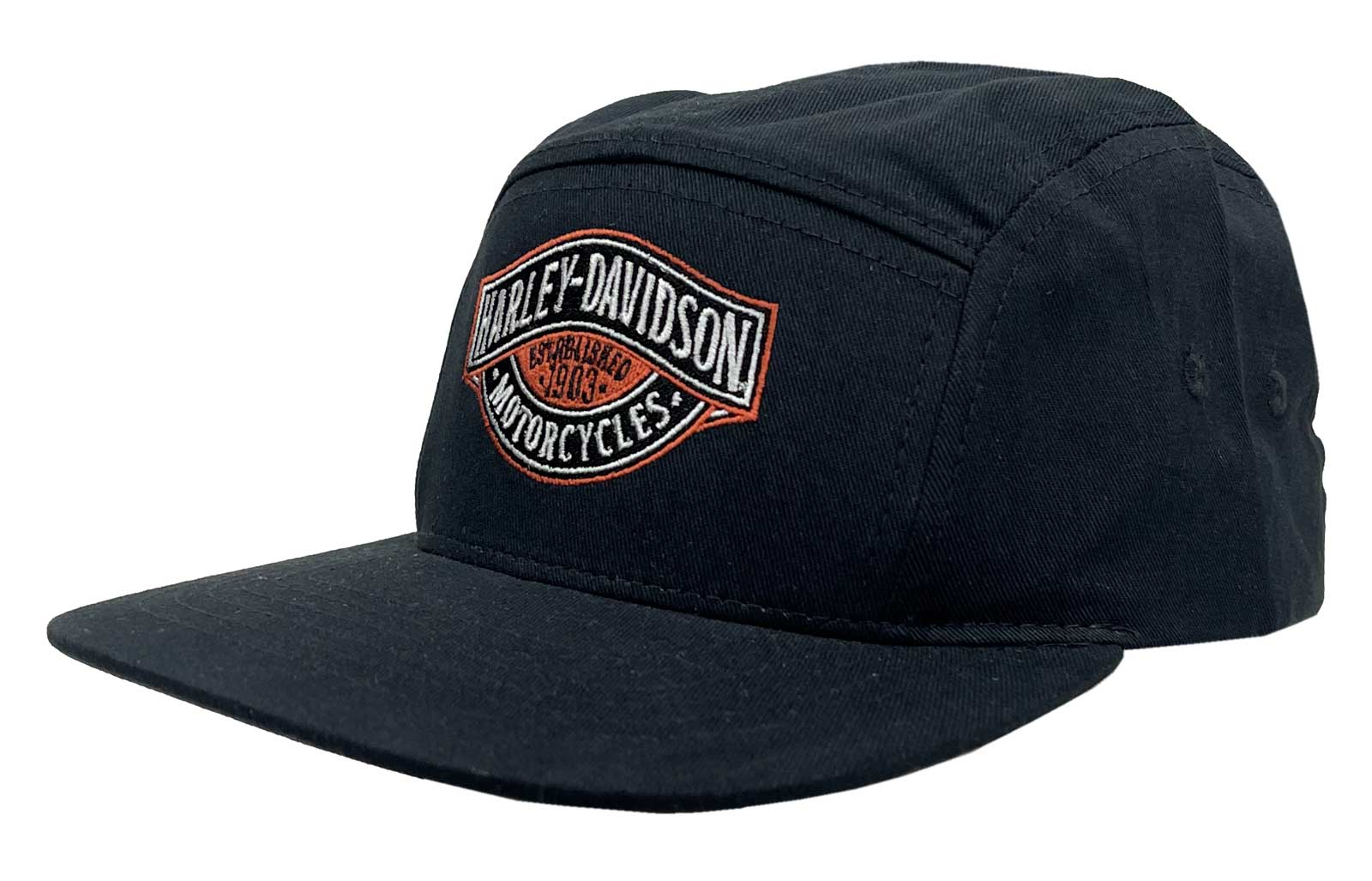 Harley-Davidson Men's Embroidered Credentials Flat Bill Camper Hat, Black - Wisconsin Harley-Davidson