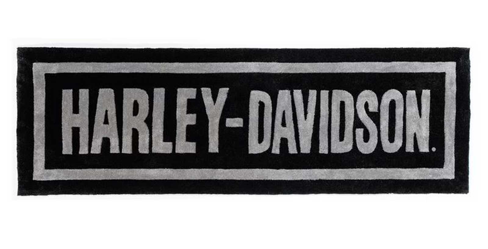 Harley-Davidson 6 ft. Bar Font Runner Rug w/ Deep Acrylic Pile - Black/Gray - Wisconsin Harley-Davidson