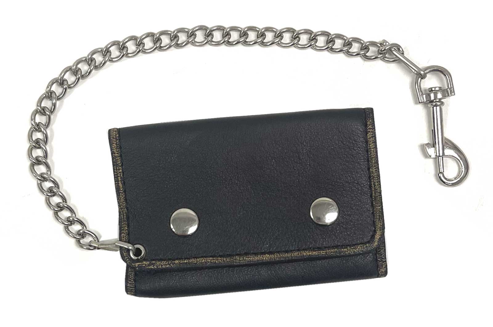 UNIK Men's Distressed Biker Chain Tri-Fold Leather Wallet, Brown - Wisconsin Harley-Davidson