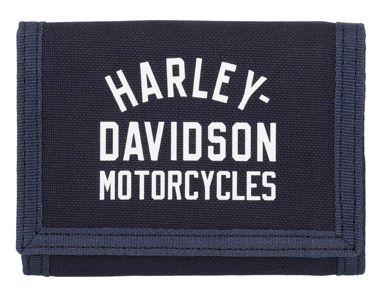 Harley-Davidson Men's H-D Arched Script Logo Tri-Fold Polyester Wallet, Indigo - Wisconsin Harley-Davidson