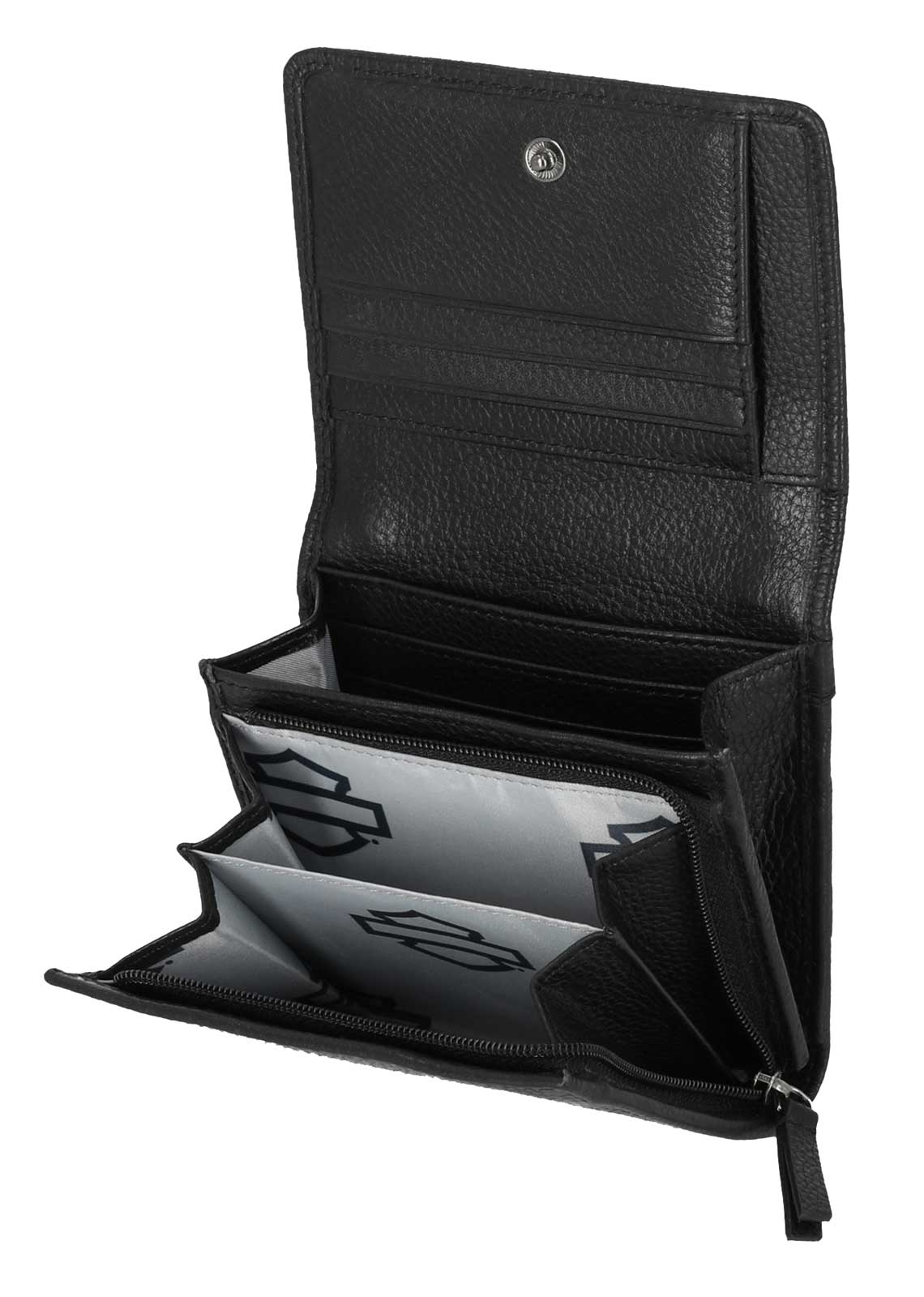 Harley-Davidson Women's Eyelet Bar & Shield Logo Leather Indexer Wallet, Black - No Hassle Returns at Wisconsin Harley