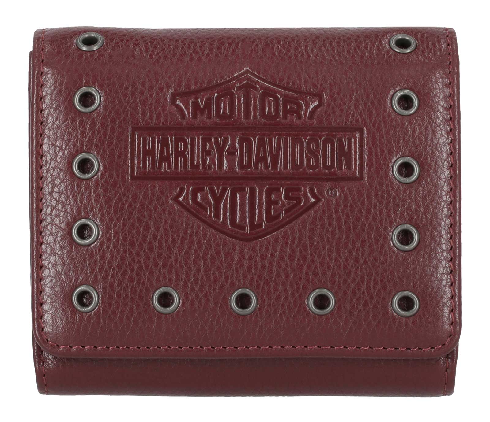 Harley-Davidson Women's Eyelet Bar & Shield Logo Leather Indexer Wallet, Red - Wisconsin Harley-Davidson