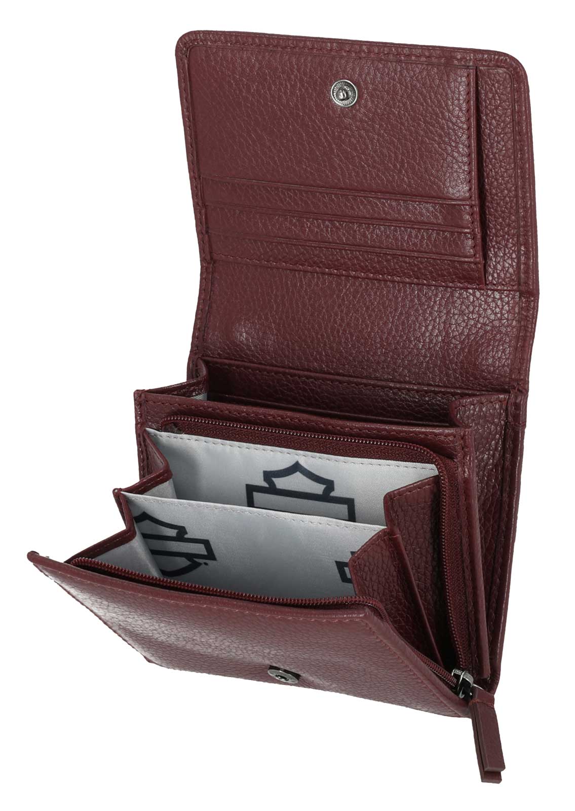 Harley-Davidson Women's Eyelet Bar & Shield Logo Leather Indexer Wallet, Red - No Hassle Returns at Wisconsin Harley