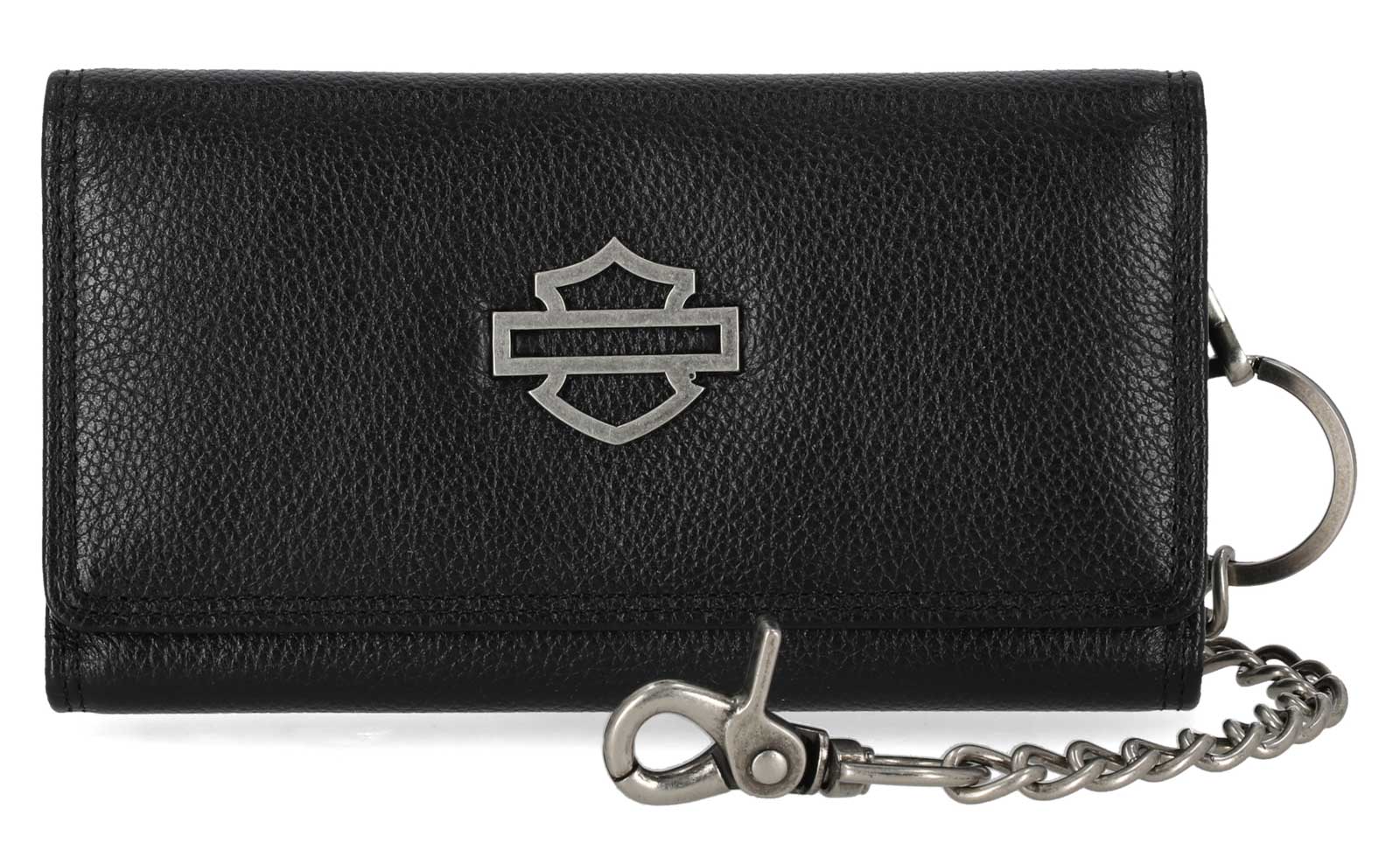 Harley-Davidson Men's Open B&S Trucker Biker Chain Leather Wallet, Black - Wisconsin Harley-Davidson