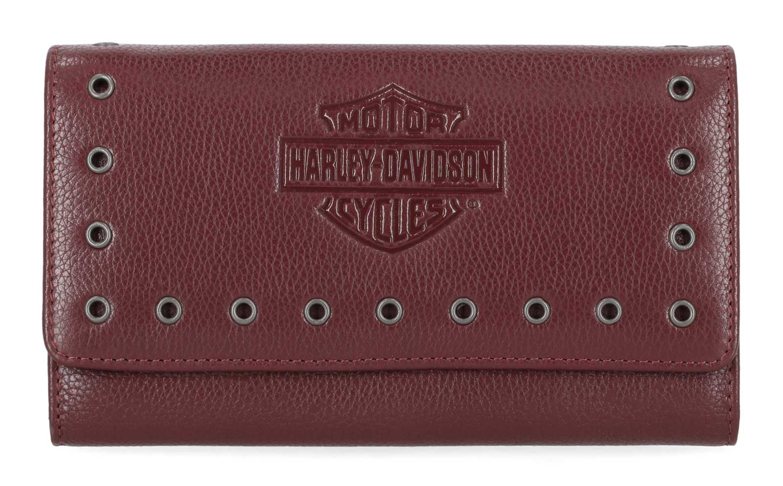 Harley-Davidson Women's Eyelet Bar & Shield Logo Leather Clutch Wallet, Red - Wisconsin Harley-Davidson