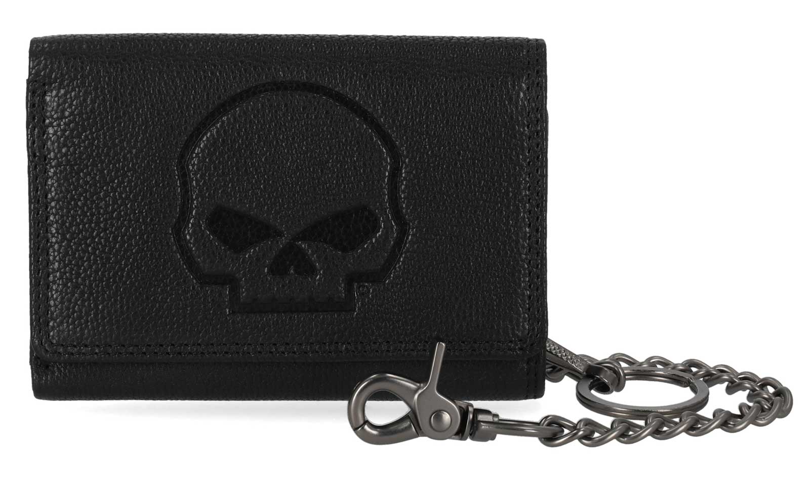 Harley-Davidson Men's Skull Embossed Medium Biker Chain Leather Wallet, Black - Wisconsin Harley-Davidson