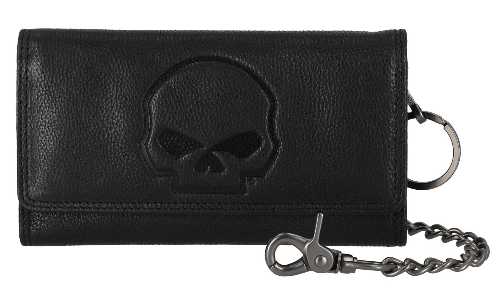 Harley-Davidson Men's Skull Embossed Trucker Biker Chain Leather Wallet, Black - Wisconsin Harley-Davidson