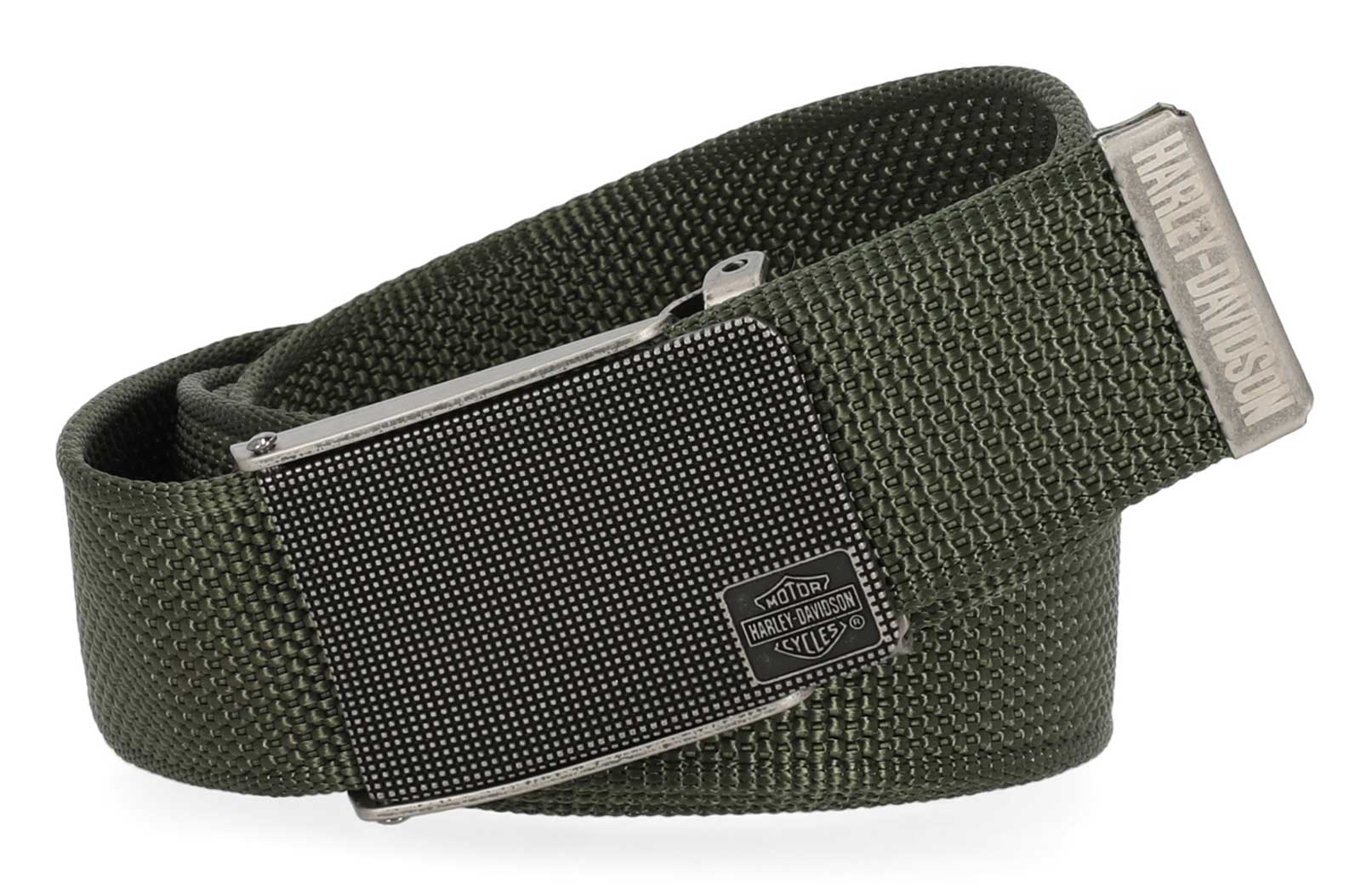 Harley-Davidson Men's Bar & Shield Logo Bottle Opener Nylon Web Belt - Green - Wisconsin Harley-Davidson