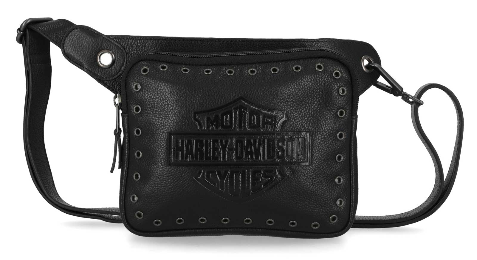 Harley-Davidson Women's Eyelet Bar & Shield Genuine Leather Belt Bag, Black - Wisconsin Harley-Davidson