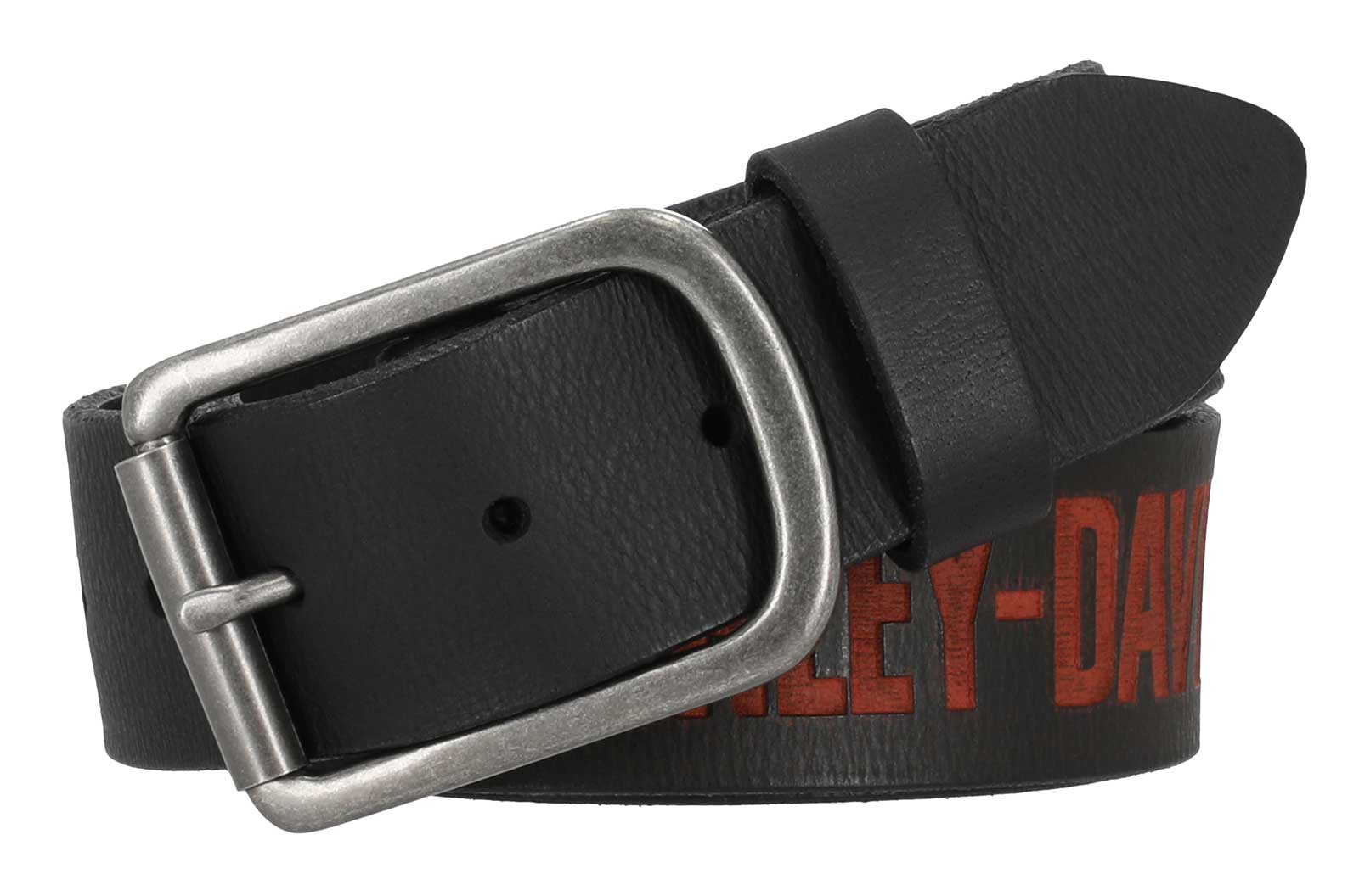 Harley-Davidson Men's Embossed H-D Genuine Leather Belt, Black/Orange - Wisconsin Harley-Davidson