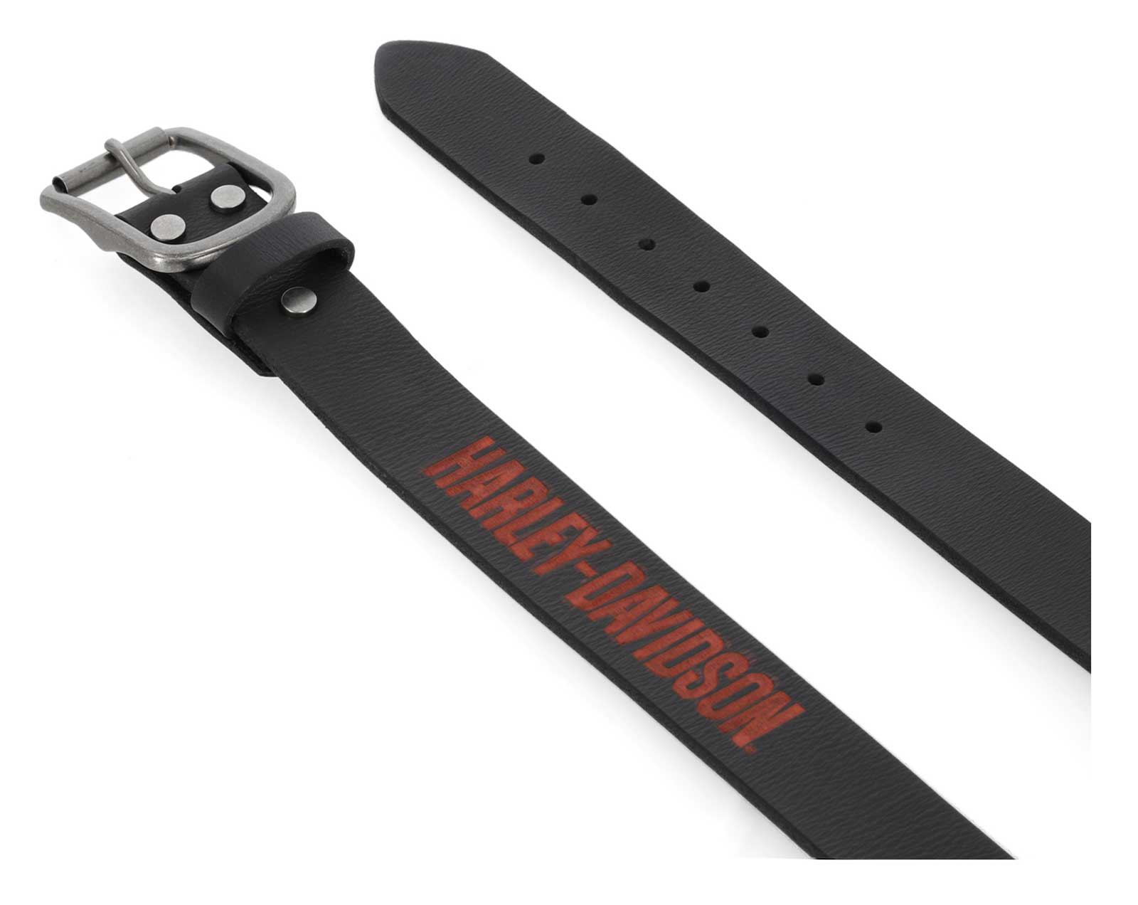 Harley-Davidson Men's Embossed H-D Genuine Leather Belt, Black/Orange - No Hassle Returns at Wisconsin Harley