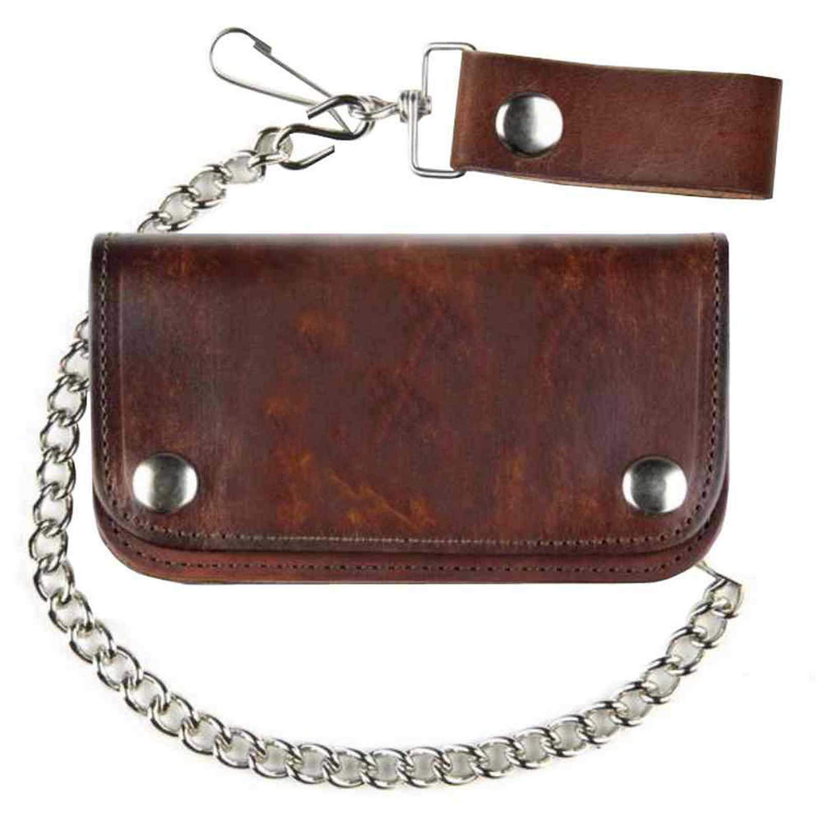 Biker Men's 6 in Antique Biker Chain Genuine Leather Wallet, Distressed Brown - Wisconsin Harley-Davidson