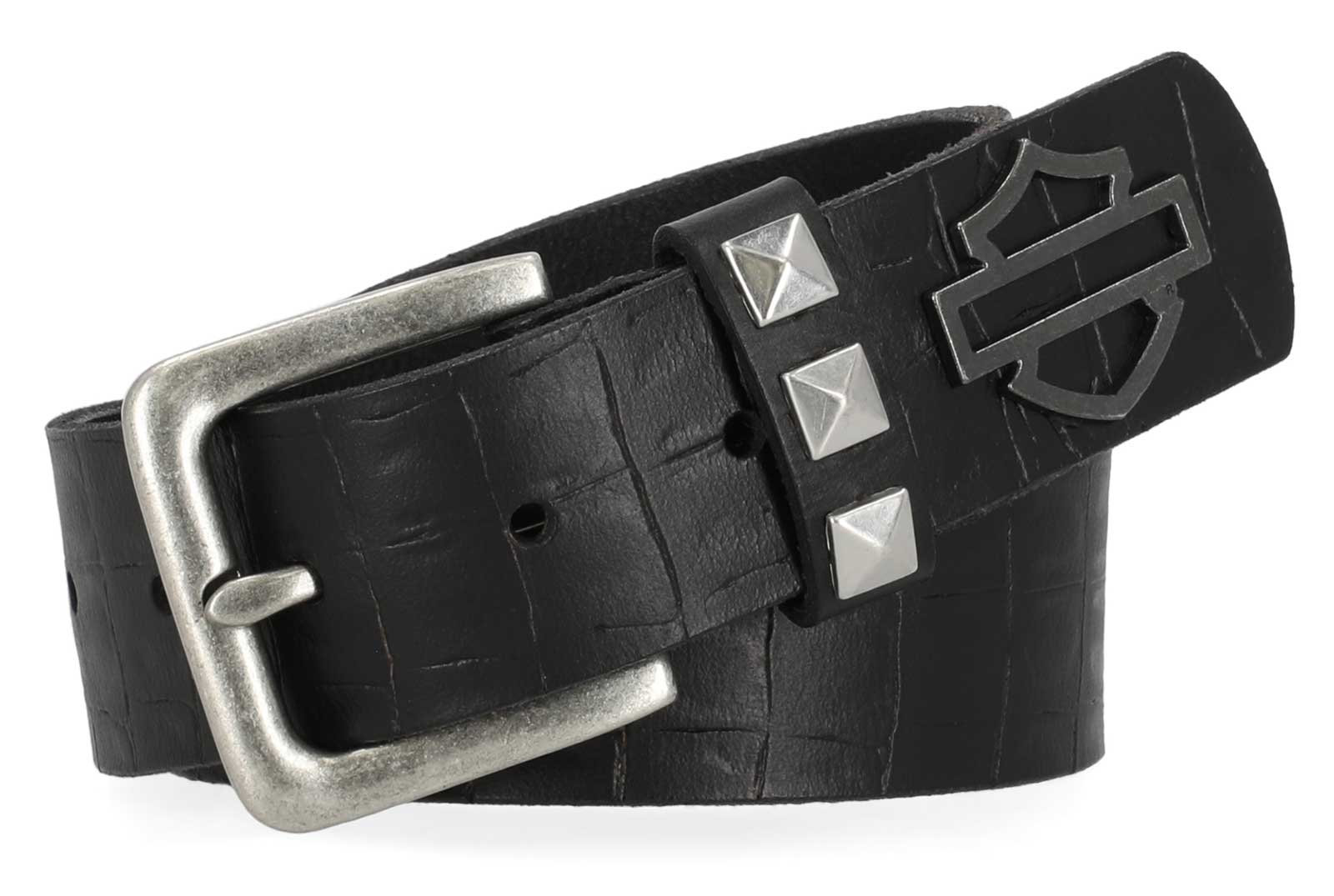 Harley-Davidson Women's Croco Embossed Open Bar & Shield Leather Belt, Black - Wisconsin Harley-Davidson