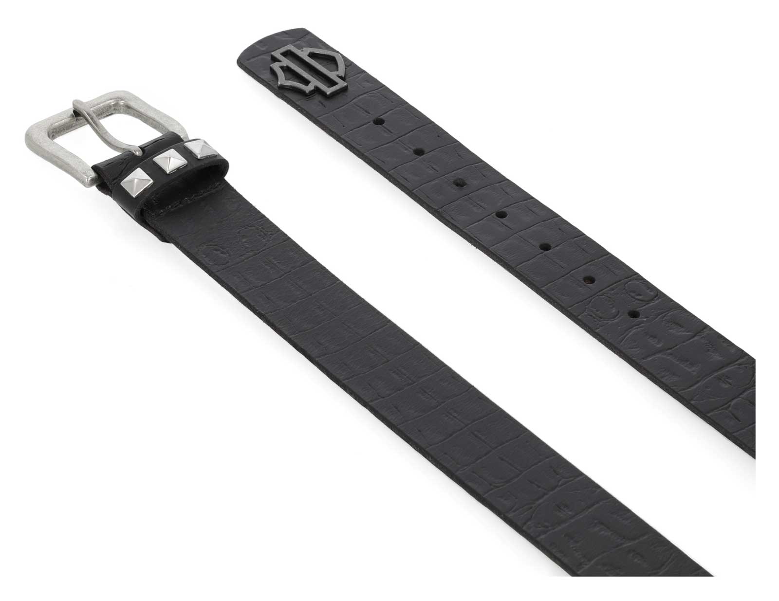 Harley-Davidson Women's Croco Embossed Open Bar & Shield Leather Belt, Black - No Hassle Returns at Wisconsin Harley