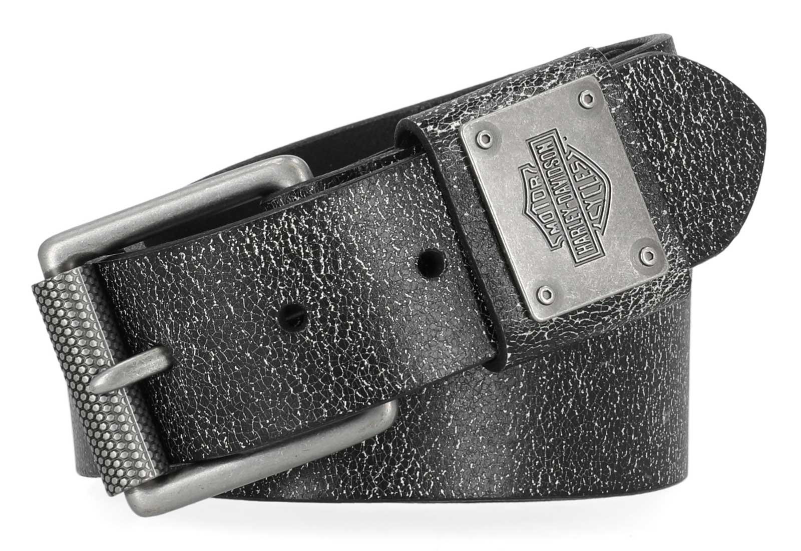 Harley-Davidson Women's Cracked Earth Bar & Shield Leather Belt, Black - Wisconsin Harley-Davidson