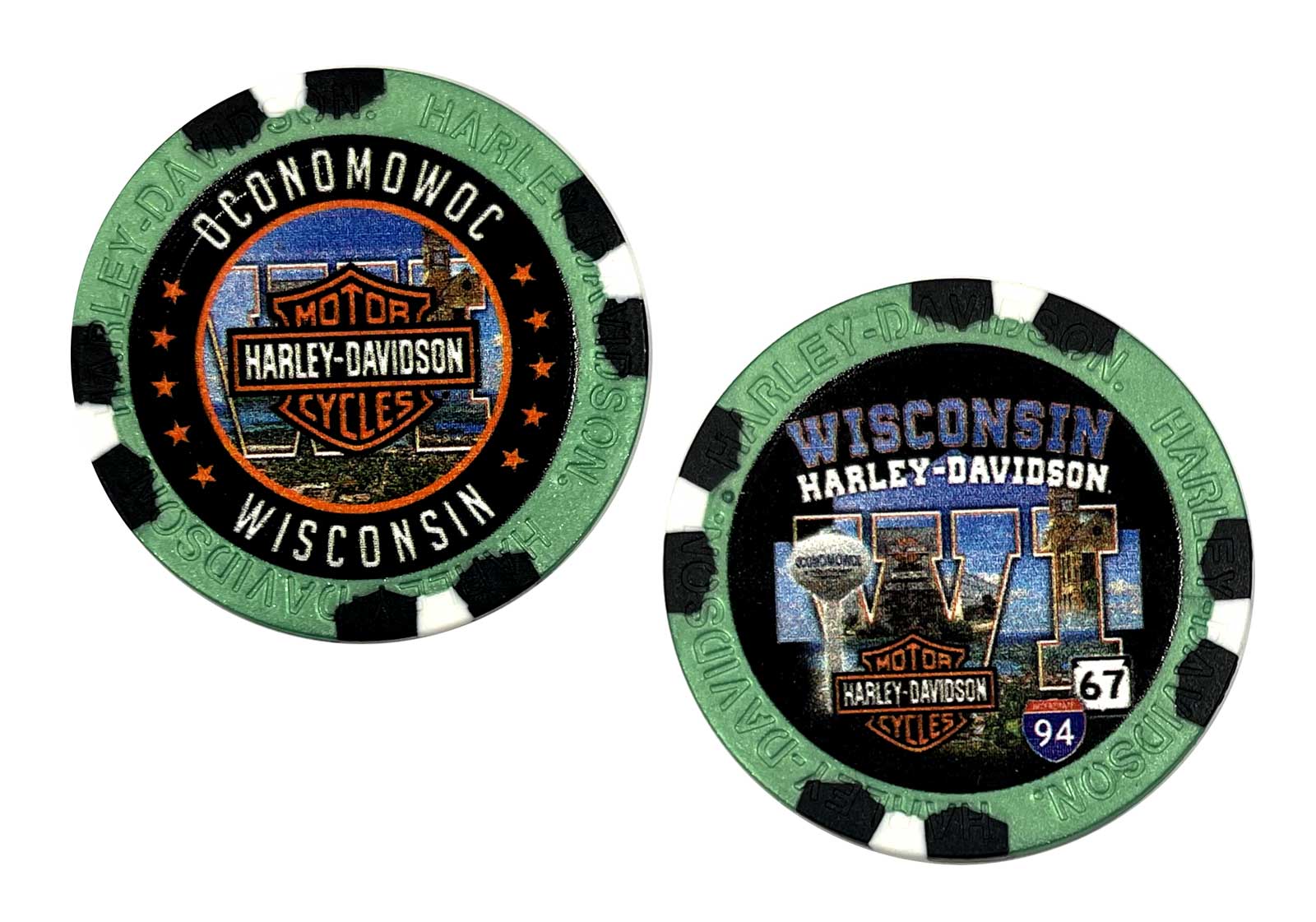 Harley-Davidson Custom Wisconsin Harley Poker Chip Collectible - Green - Wisconsin Harley-Davidson