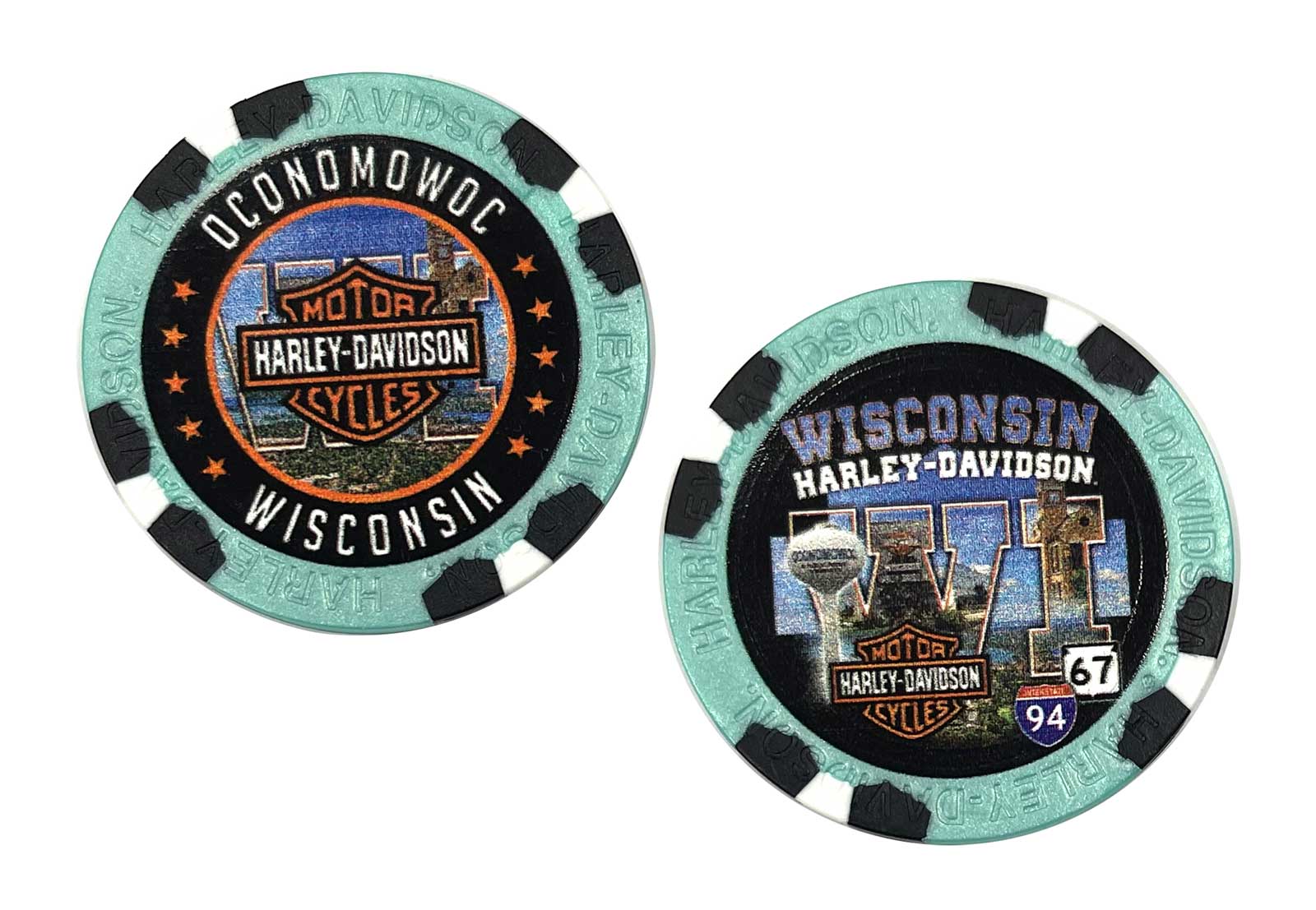 Harley-Davidson Custom Wisconsin Harley Poker Chip Collectible - Mint Green - Wisconsin Harley-Davidson