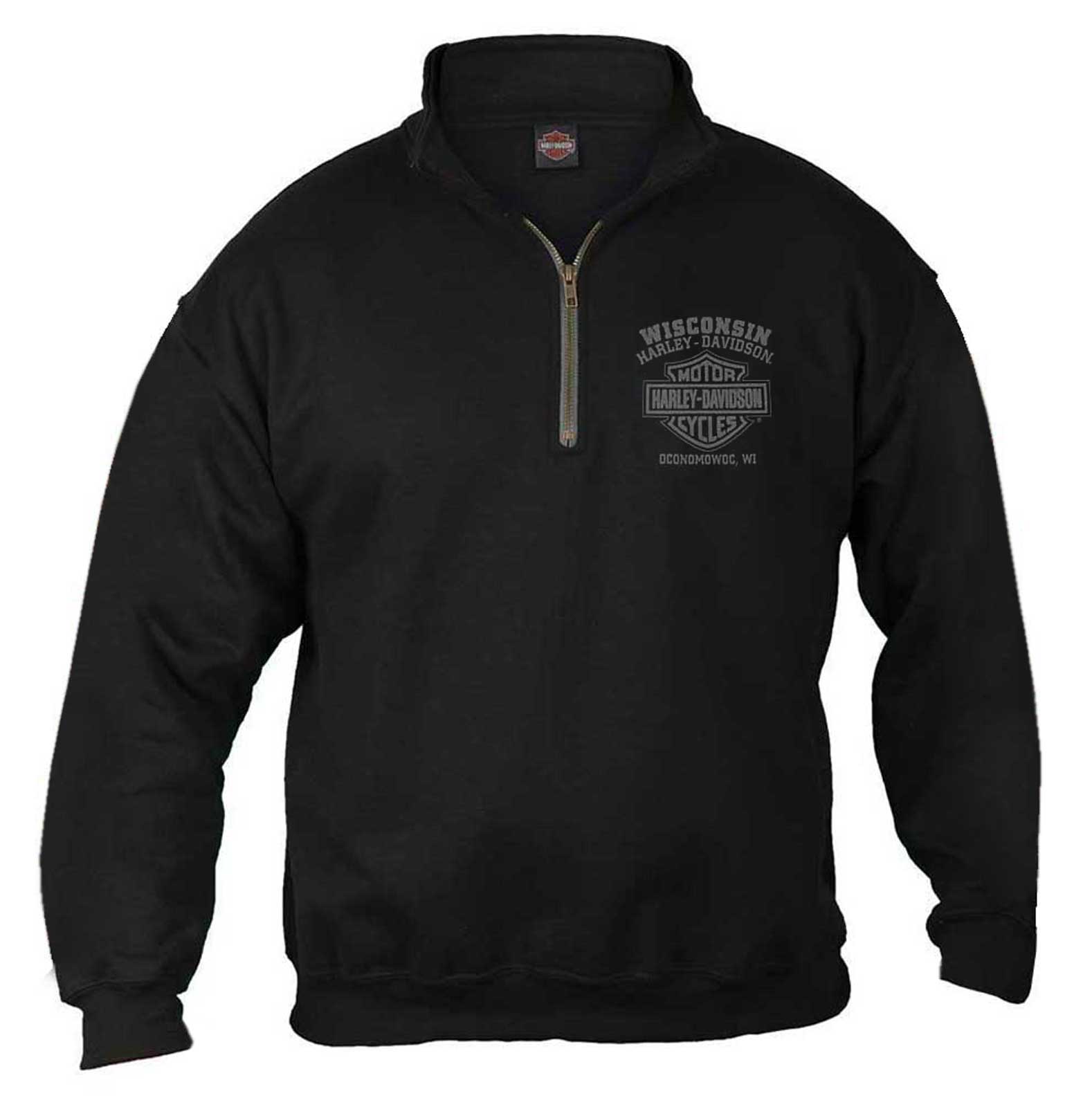 Harley-Davidson Men's Fastened B&S 1/4 Zip Cadet Pullover Sweatshirt - Black - Wisconsin Harley-Davidson