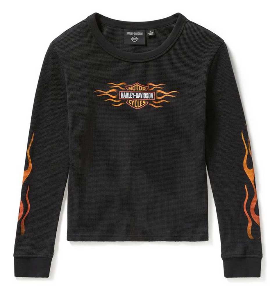Harley-Davidson Women's Vintage Flames Knit Long Sleeve Top, Black 96761-25VW - Wisconsin Harley-Davidson