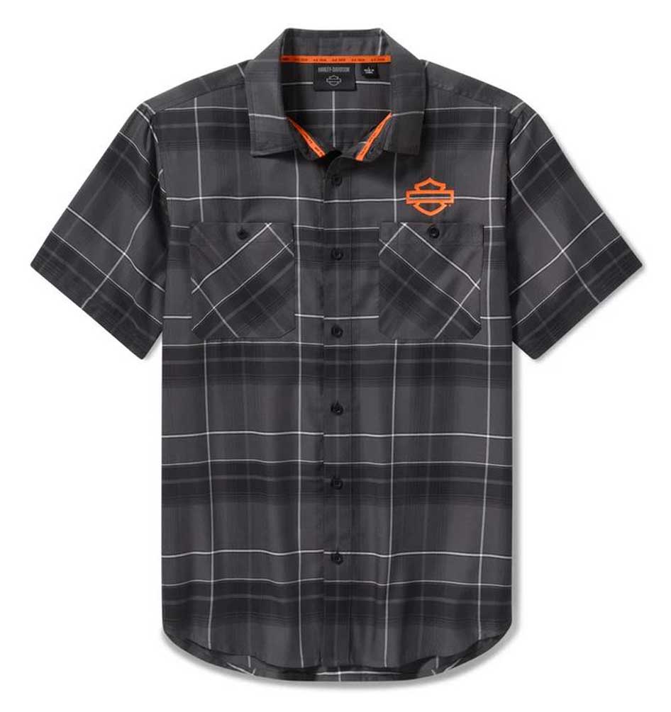 Harley-Davidson Men's H-D TECH Coolmax B&S Plaid Shirt, Gray/Black 96735-25VM - Wisconsin Harley-Davidson