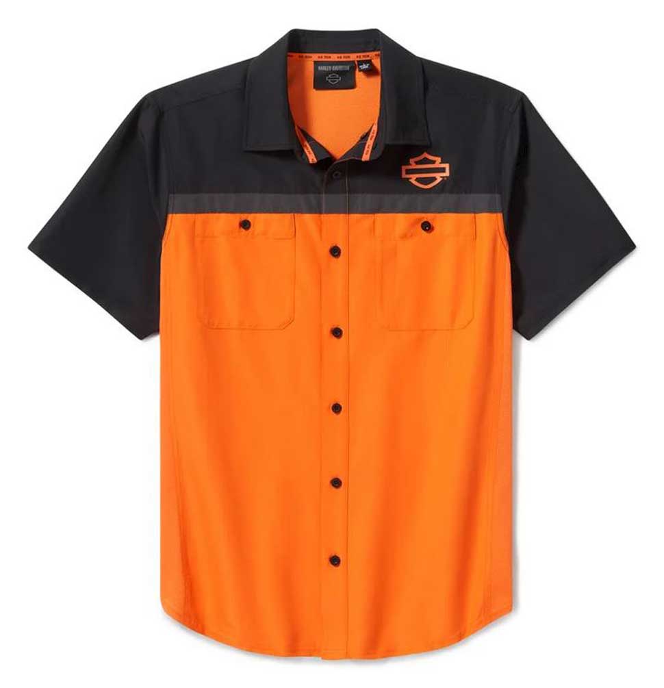 Harley-Davidson Men's H-D TECH Vented Colorblock Shirt, Orange/Black 96737-25VM - Wisconsin Harley-Davidson