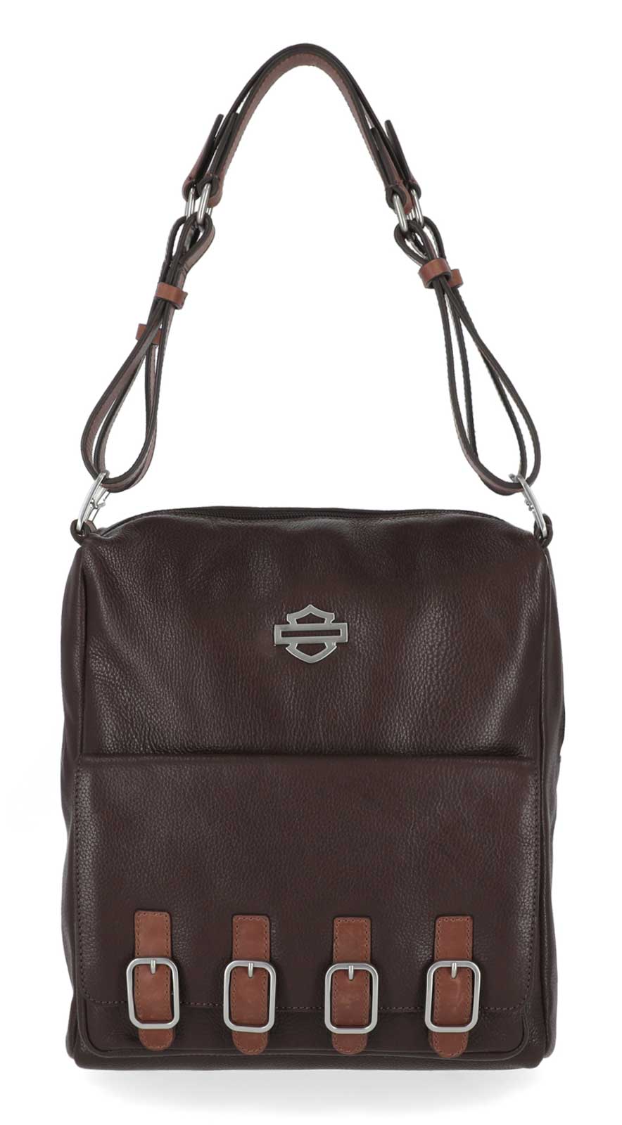Harley-Davidson Women's Buckle Metal B&S Genuine Leather Hobo Purse, Brown - Wisconsin Harley-Davidson