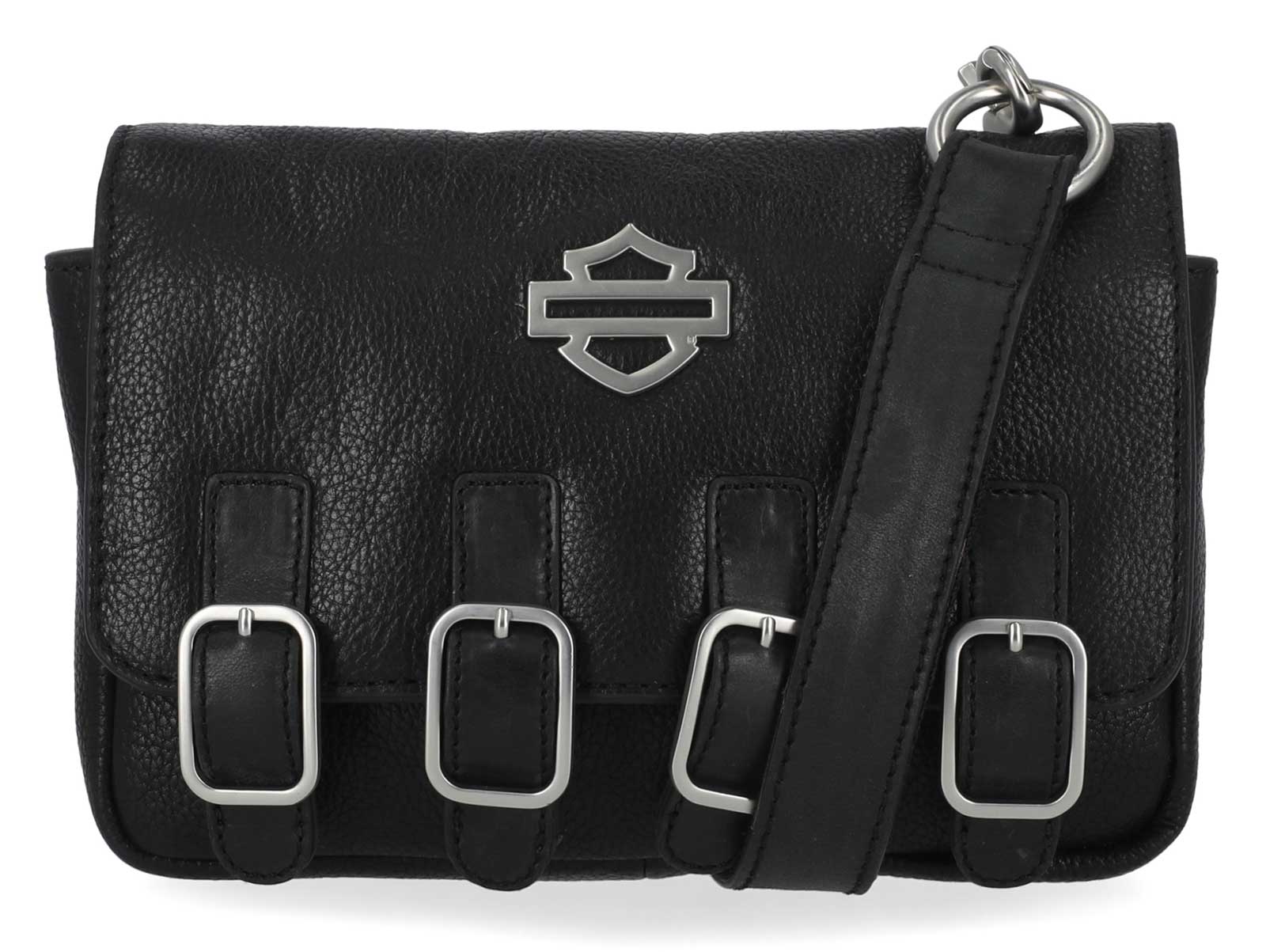 Harley-Davidson Women's Buckle Metal B&S Genuine Leather Hip Bag, Black - Wisconsin Harley-Davidson