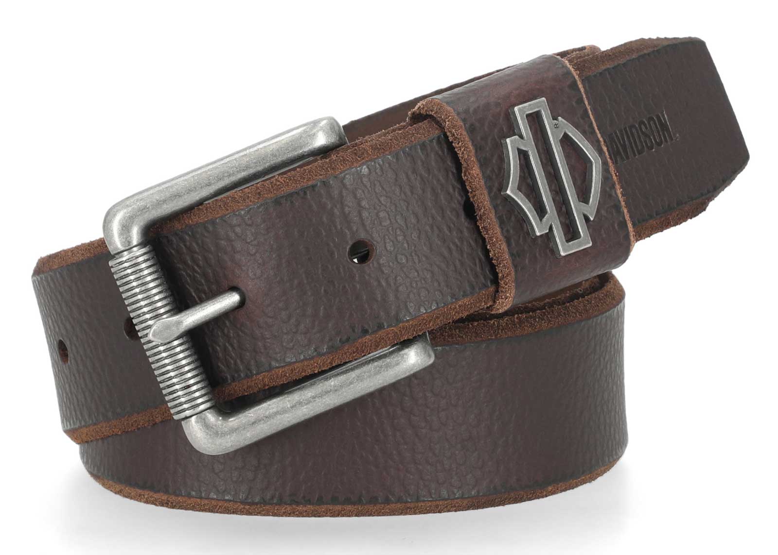 Harley-Davidson Men's Die Cut Open Bar & Shield Genuine Leather Belt, Brown - Wisconsin Harley-Davidson