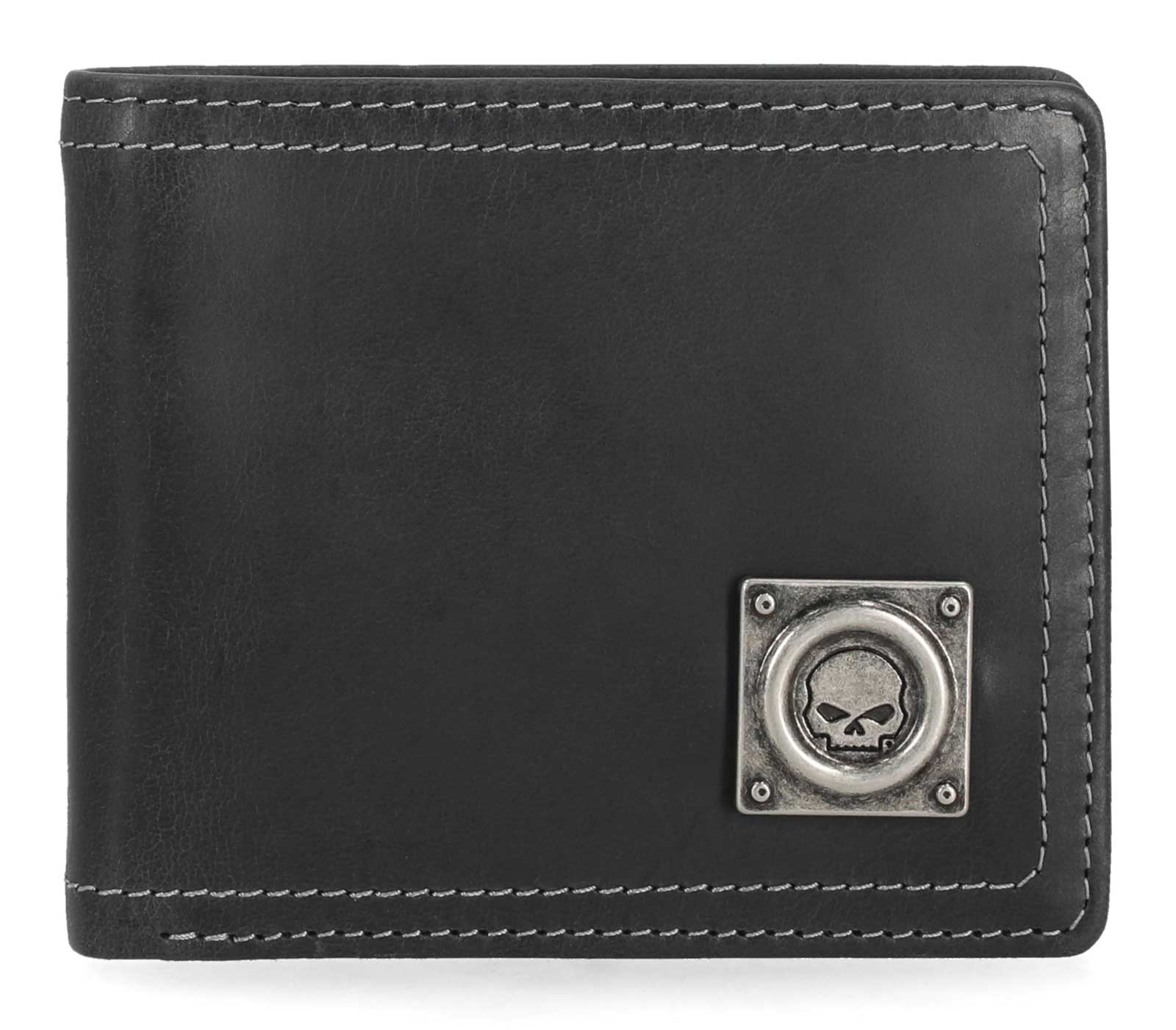 Harley-Davidson Men's Willie G Skull Stitch Passcase Bi-Fold Wallet, Black - Wisconsin Harley-Davidson