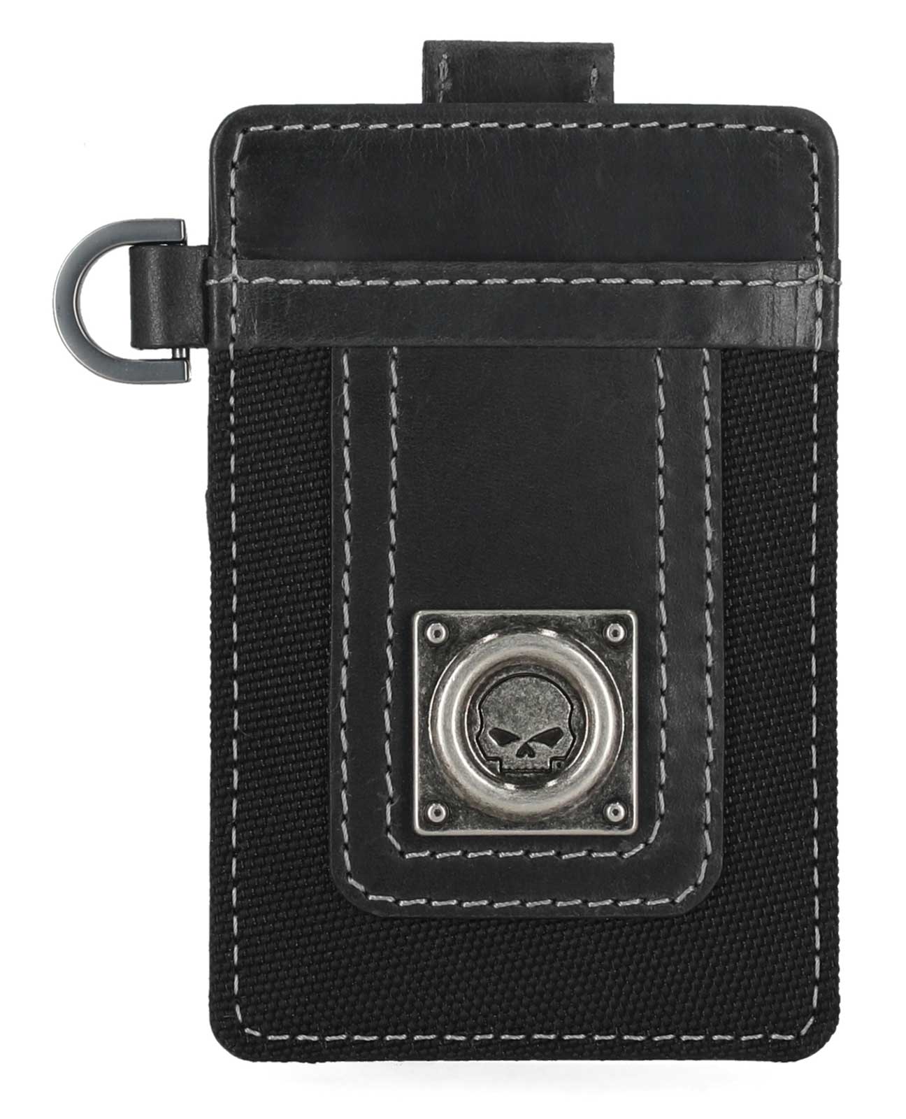 Harley-Davidson Men's Willie G Skull Stitch Card Case w/ Pull Release Tab, Black - Wisconsin Harley-Davidson