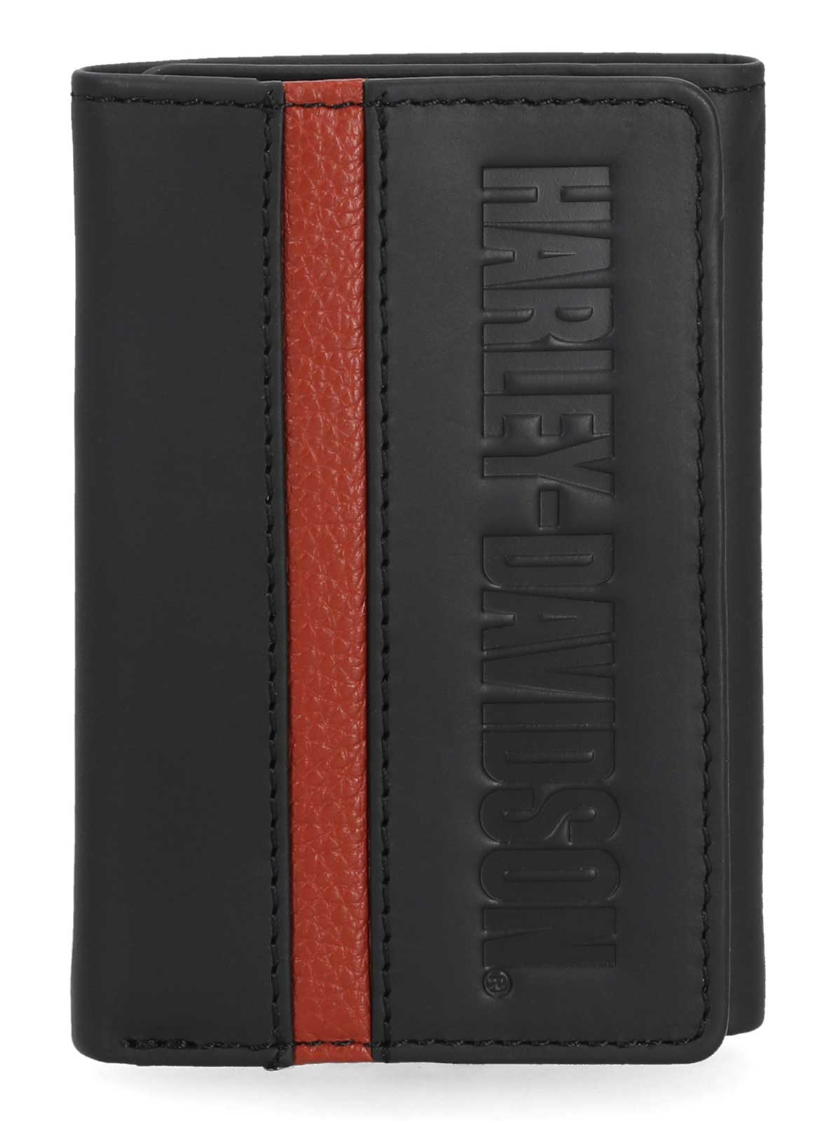 Harley-Davidson Men's H-D Center Block Tri-Fold Genuine Leather Wallet, Black - Wisconsin Harley-Davidson