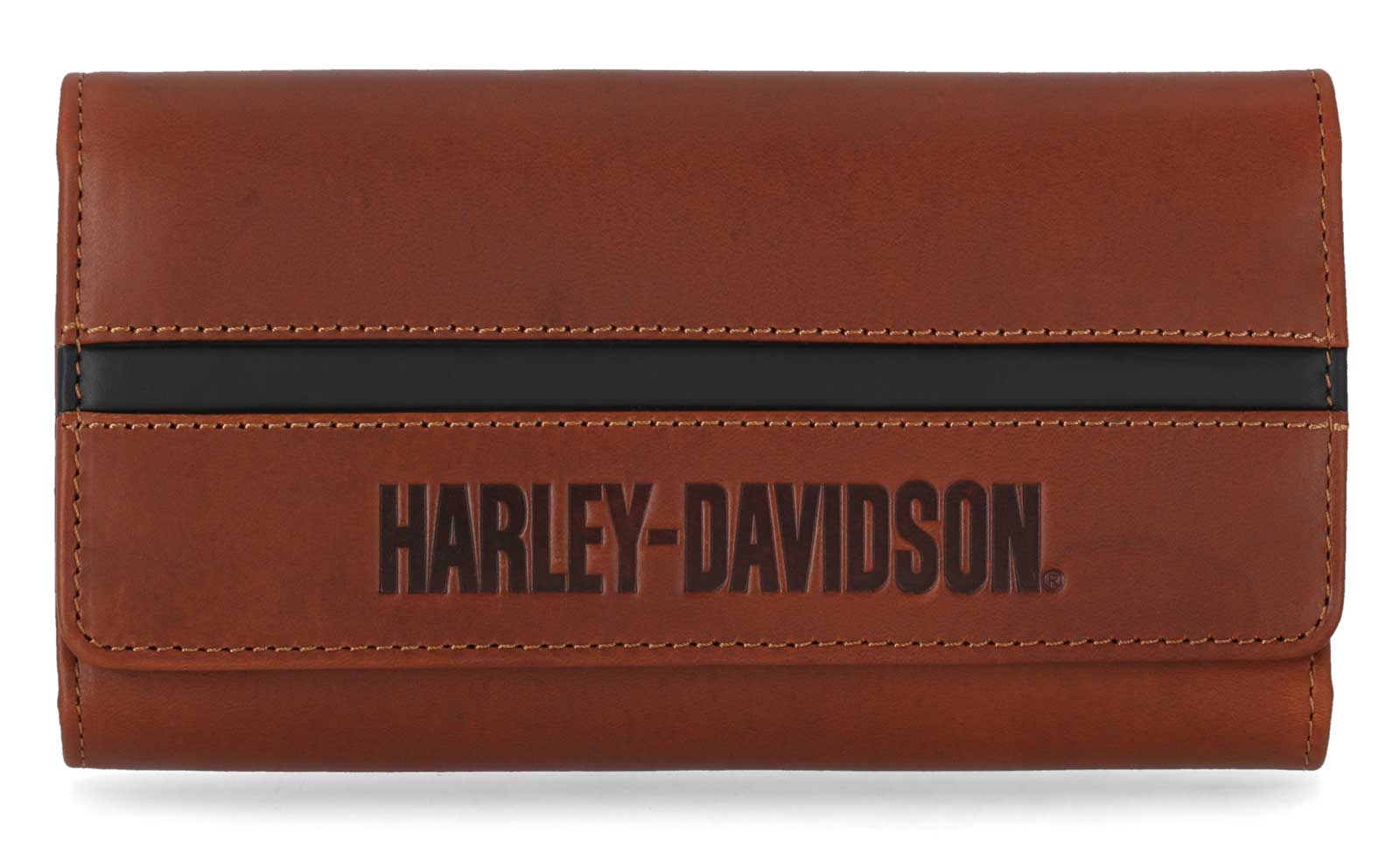Harley-Davidson Men's H-D Center Block Genuine Leather Trucker Wallet, Cognac - Wisconsin Harley-Davidson