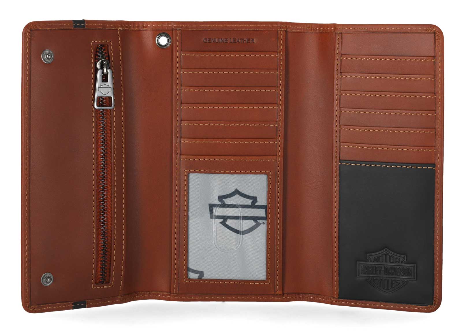 Harley-Davidson Men's H-D Center Block Genuine Leather Trucker Wallet, Cognac - Largest Selection of Harley-Davidson Products