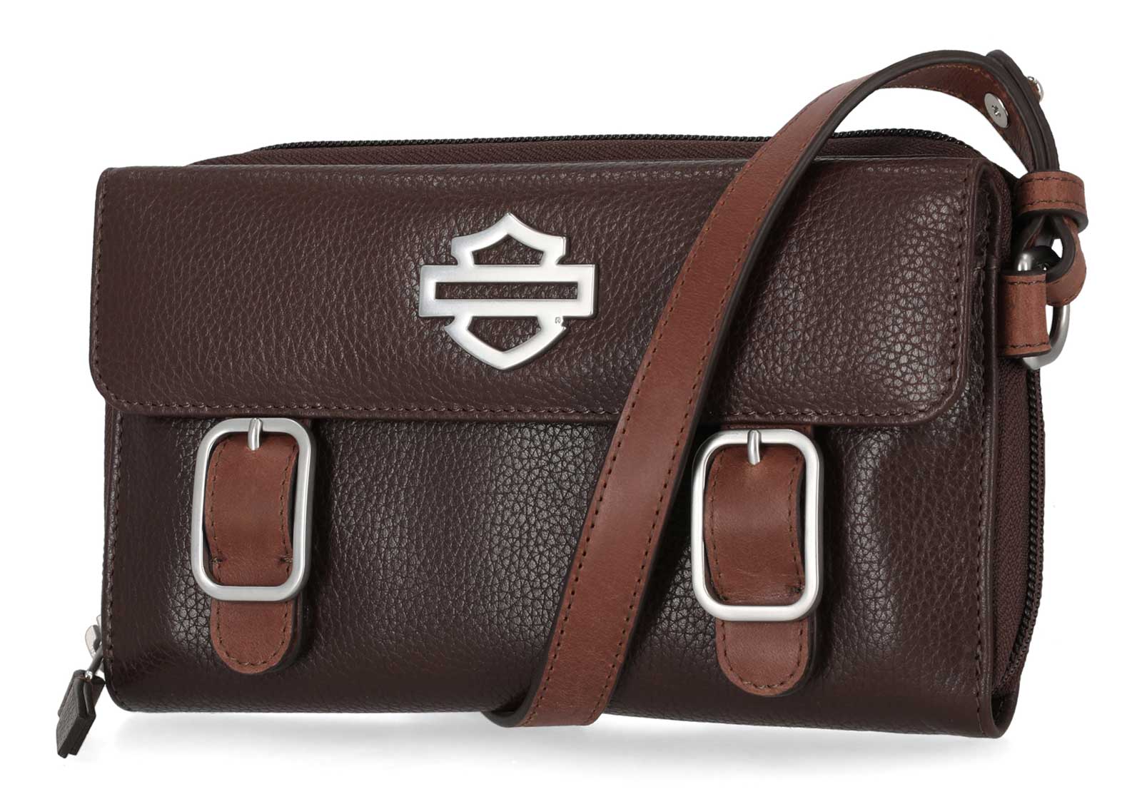 Harley-Davidson Free Shipping - Harley-Davidson Women's Buckle Zip Around Leather Wallet Crossbody, Brown - Free Shipping on many products plus Orders Over $99