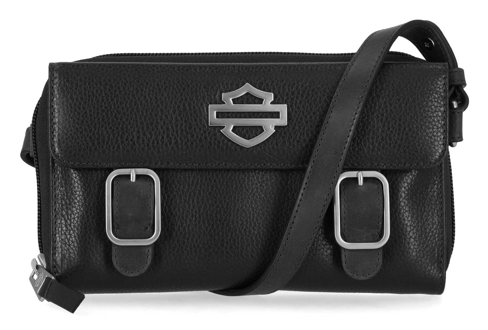 Harley-Davidson Women's Buckle Zip Around Leather Wallet Crossbody, Black - Wisconsin Harley-Davidson