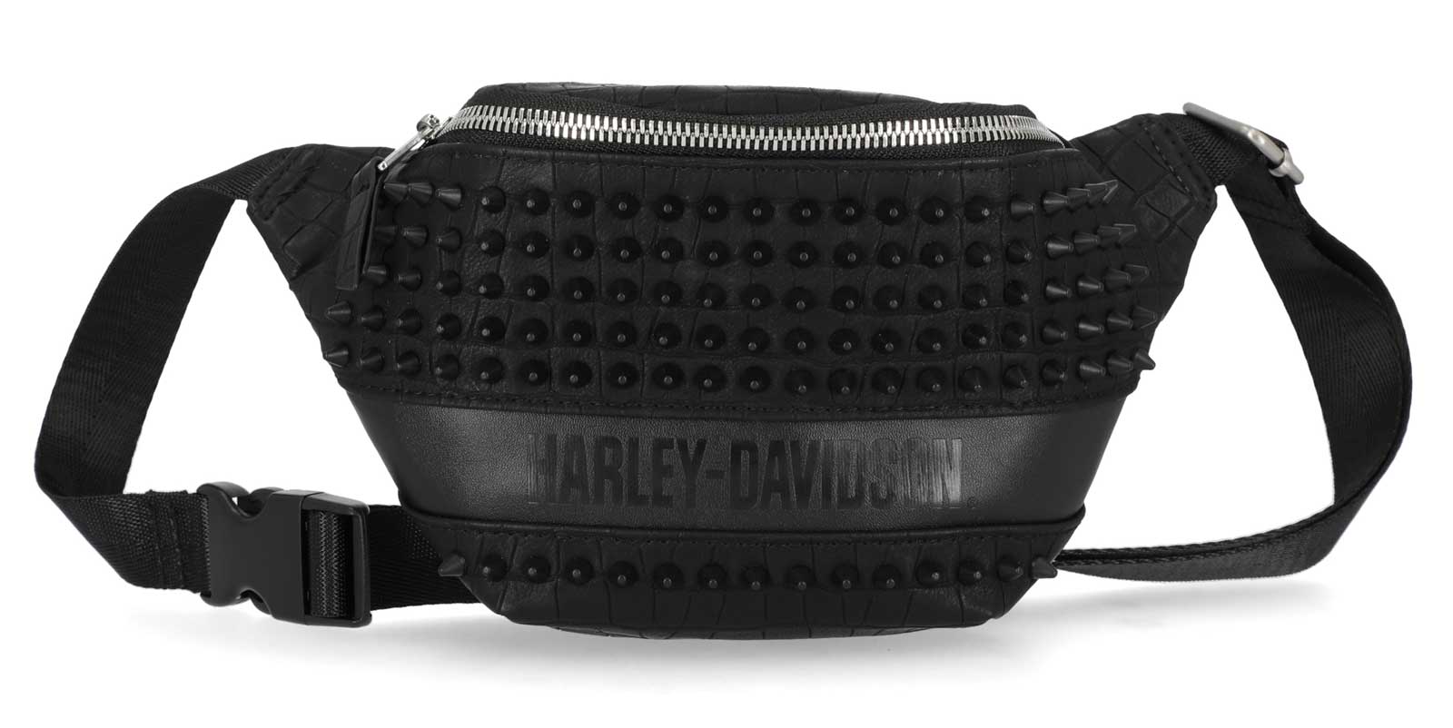 Harley-Davidson Women's Cone Studded Croco PU Belt Bag, Matte Black - Wisconsin Harley-Davidson