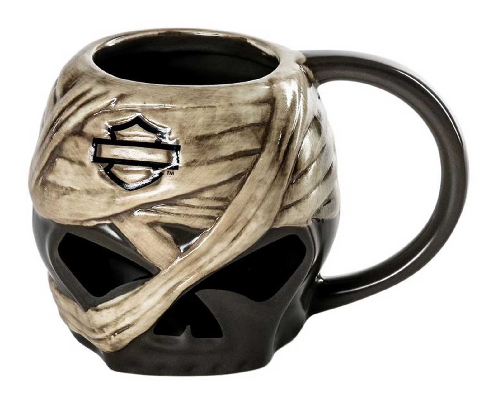 Harley-Davidson Open Bar & Shield Halloween Sculpted Mummy Skull Mug, Black - Wisconsin Harley-Davidson