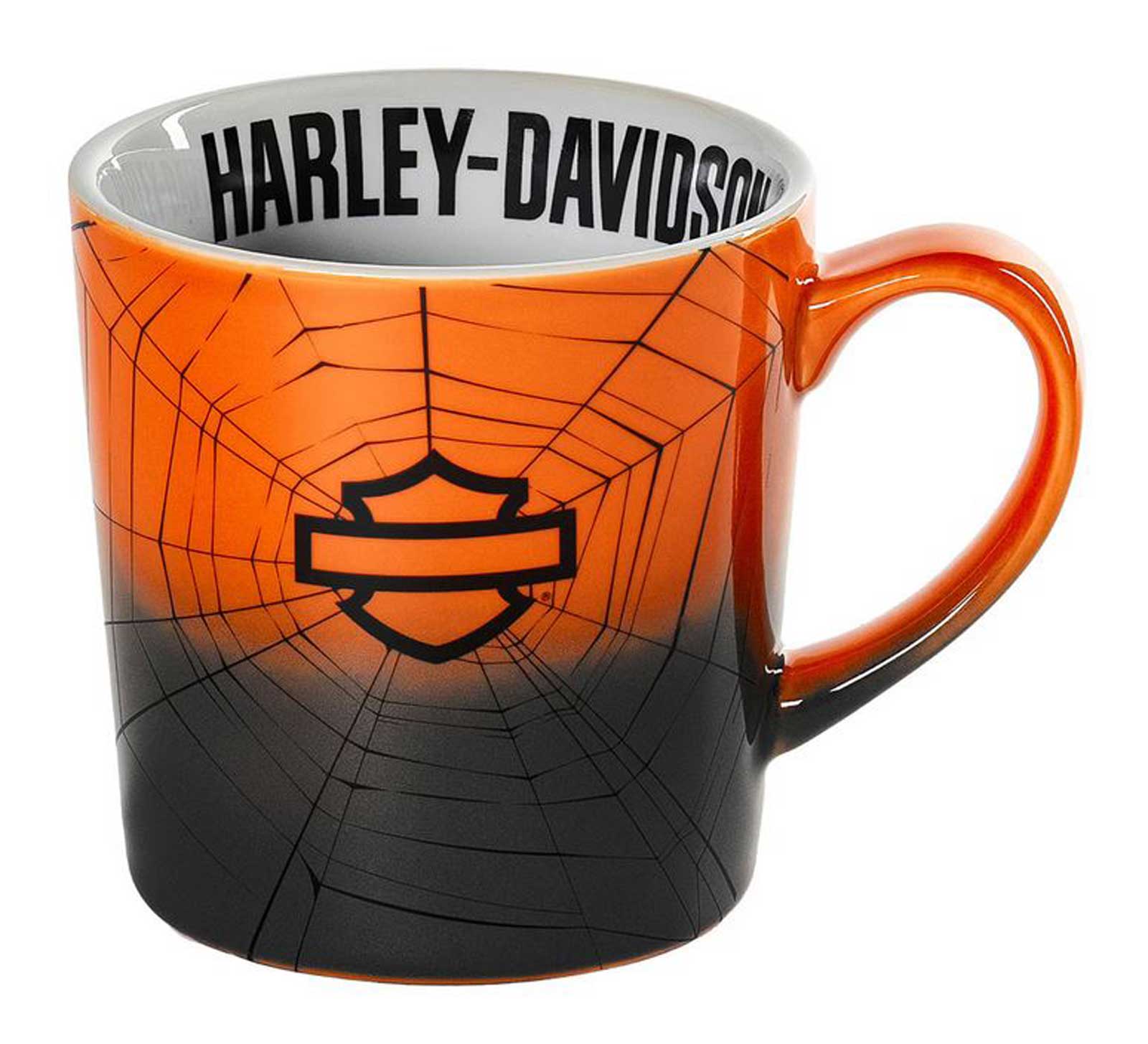 Harley-Davidson Open Bar & Shield Halloween Web Ceramic Mug, Black/Orange Ombre - Wisconsin Harley-Davidson