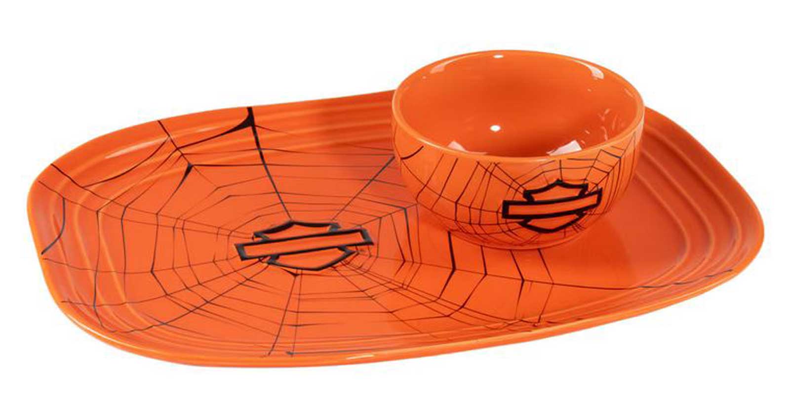 Harley-Davidson Open Bar & Shield Halloween Web Platter & Bowl Set, Orange - Wisconsin Harley-Davidson