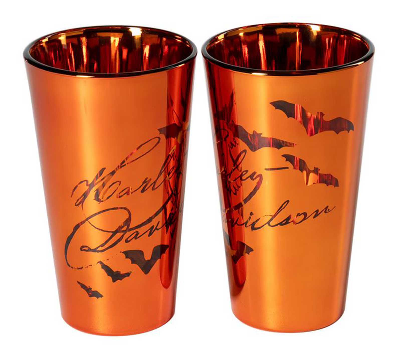 Harley-Davidson Set of Two Bat Pint Glass Halloween Set, Luster Orange - Wisconsin Harley-Davidson