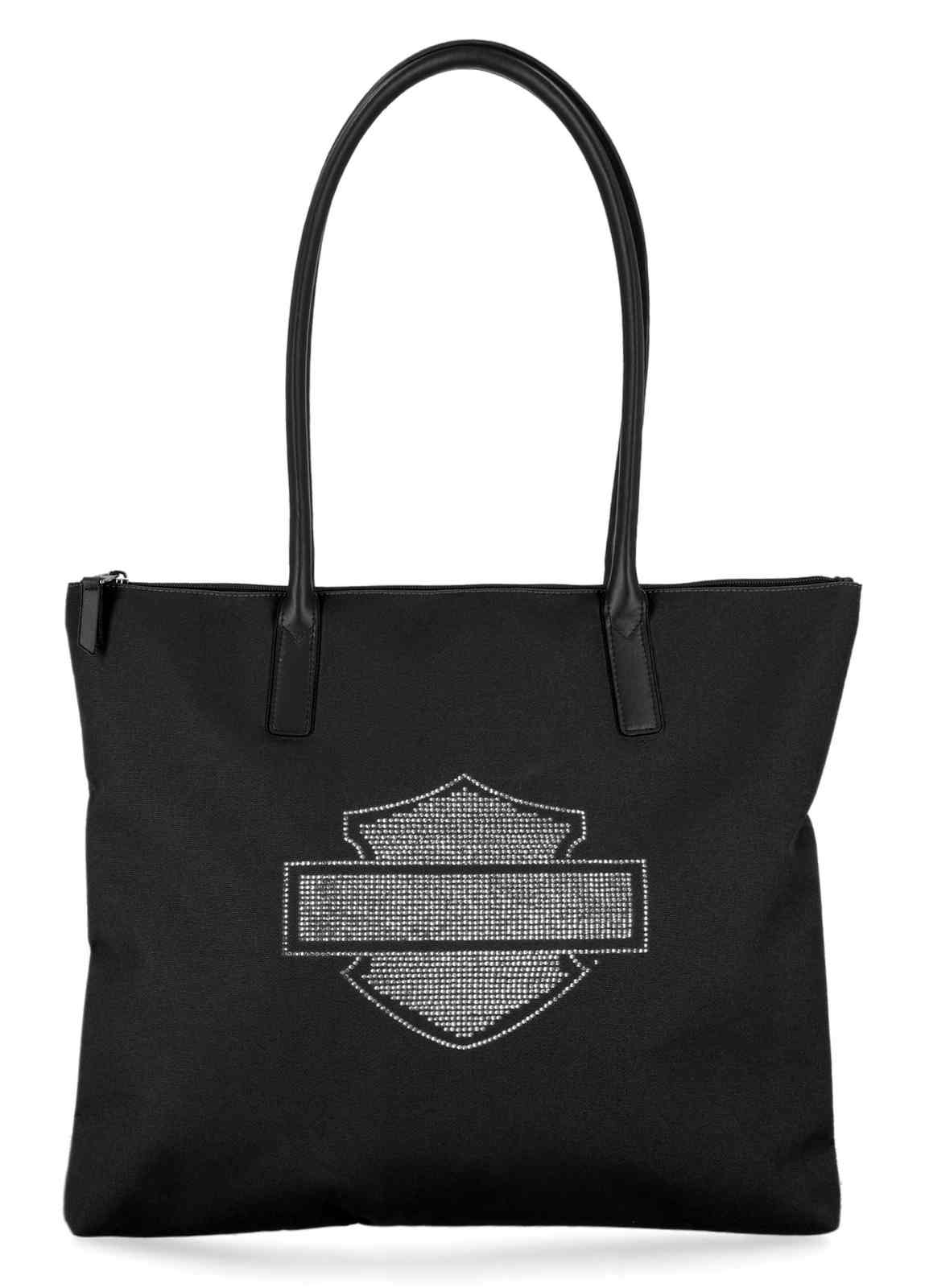 Harley-Davidson Women's Open Bar & Shield Rhinestone Flat Tote Bag, Black - Wisconsin Harley-Davidson