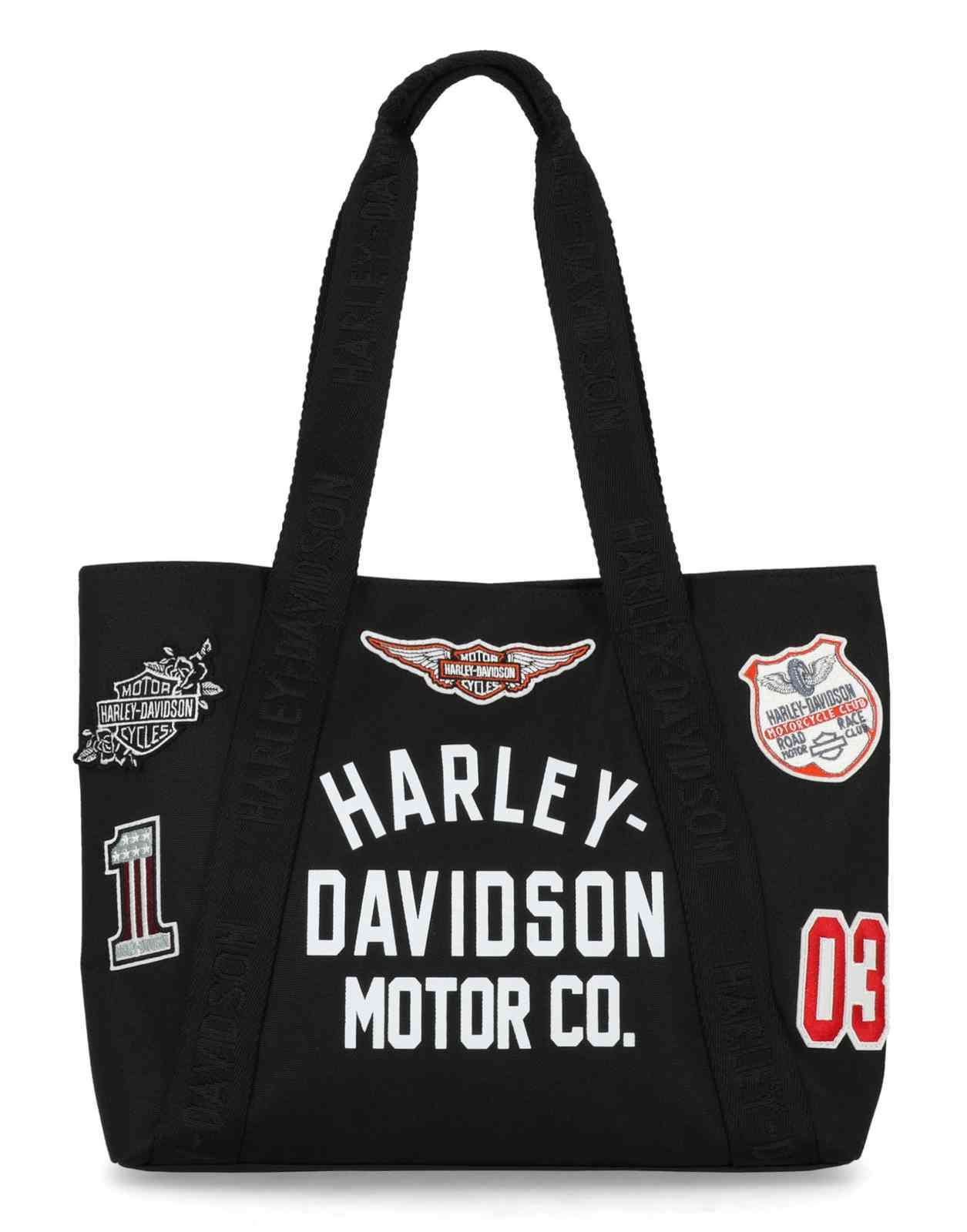 Harley-Davidson Women's Vintage Logo Patches Tote Bag, Black Polyester - Wisconsin Harley-Davidson