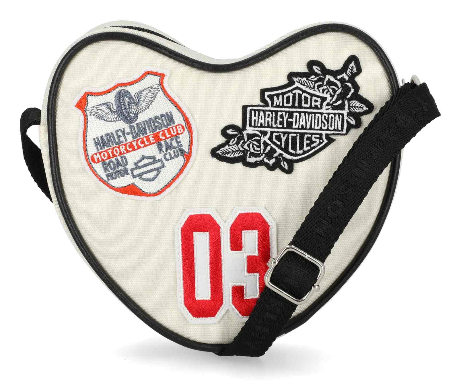 Harley-Davidson Women's Vintage Logo Patches Heart Crossbody Purse, Natural - No Hassle Returns at Wisconsin Harley