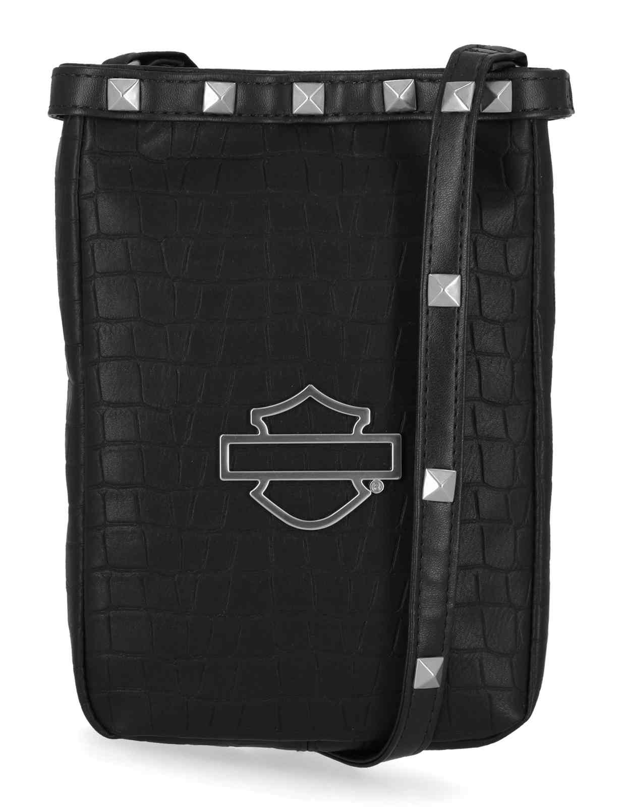 Harley-Davidson Women's Metal Bar & Shield Logo Croco Crossbody Purse, Black - Wisconsin Harley-Davidson